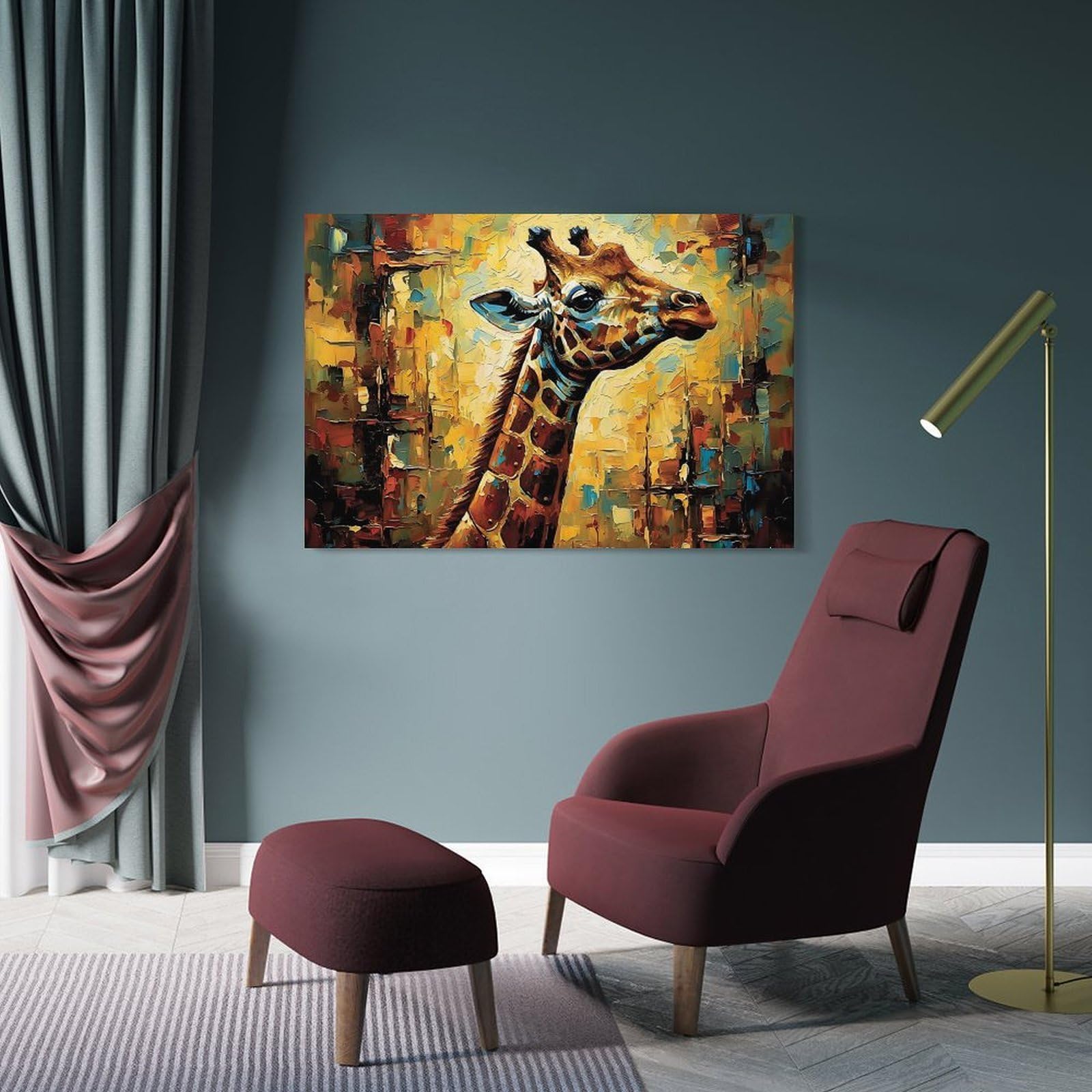 Junmoney Frame-Style-6-1 Abstract Giraffe Painting Decorative Canvas Print, 20X30inch(50X75cm), For Living Room, Bedroom Or Home Office, Canvas Artwork With Gifting Potential