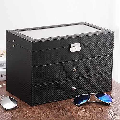 Miniatura 4 de Nicunom Organizador de lentes de sol con 18 ranuras para coleccionista gafas de sol caja de almacenamiento de gafas con cajón con cerradura color
