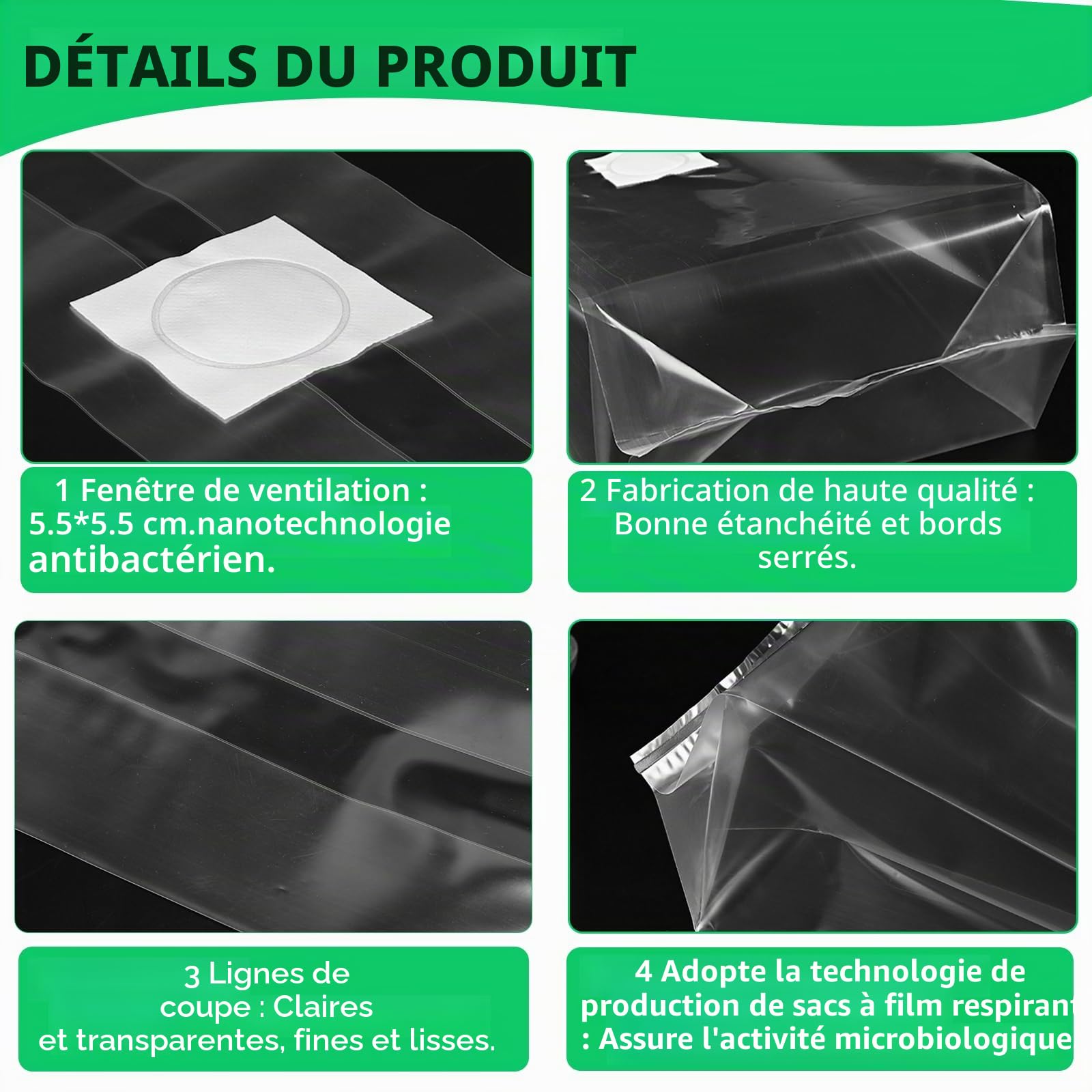 SWAWIS Lot de 50 sacs de culture de champignons - 25 x 50 cm - Avec filtre - Sac de culture de champignons - Sac de culture de champignons - Résistant à la déchirure et solide - Accessoire de culture