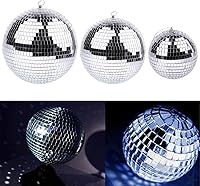 Vista 6 de Boshen Bola de espejo de discoteca de 8 pulgadas con anillo para colgar, luz de bola de discoteca plateada para fiesta, Navidad, DJ, escenario