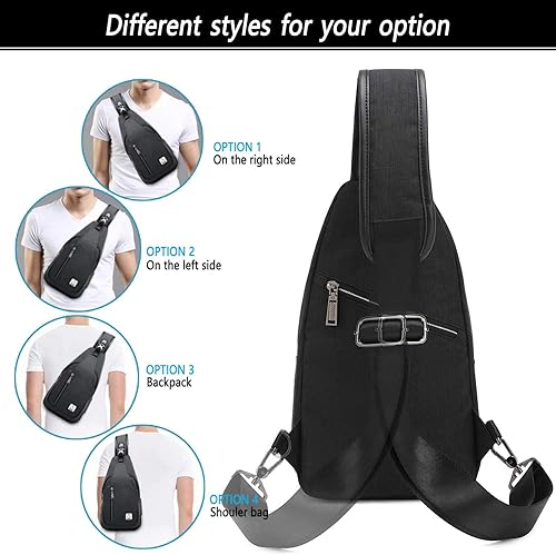 Miniatura 7 de Mochila pequeña cruzada sobre el hombro para hombres y mujeres, viajes al aire libre, ligera, Negro -, Duradero