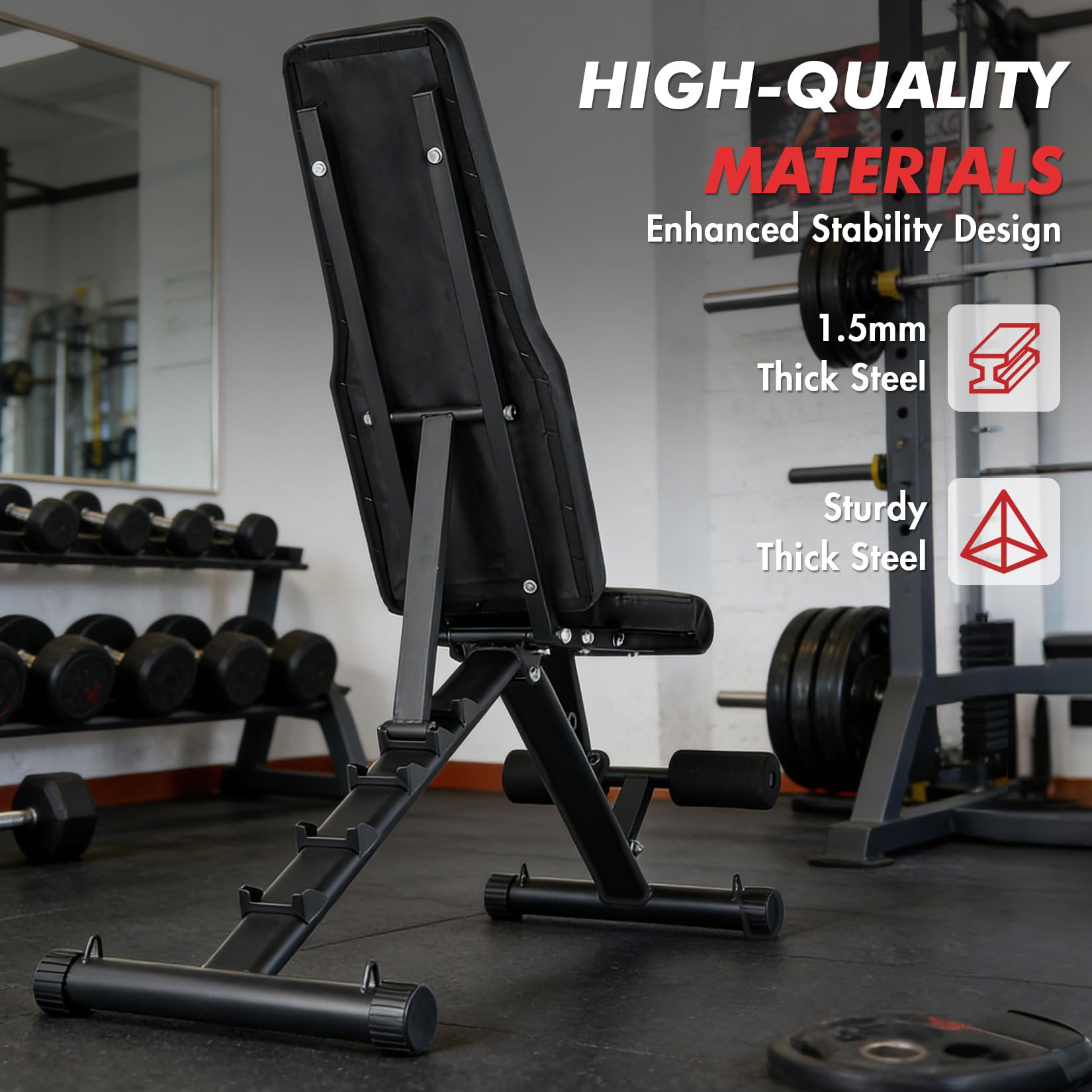 Garvee Banco de musculación ajustable plegable de 8 posiciones – Soporte para piernas y atril bíceps – Alimentación 200 kg – Entrenamiento completo en casa – Ahorro de espacio – Color negro