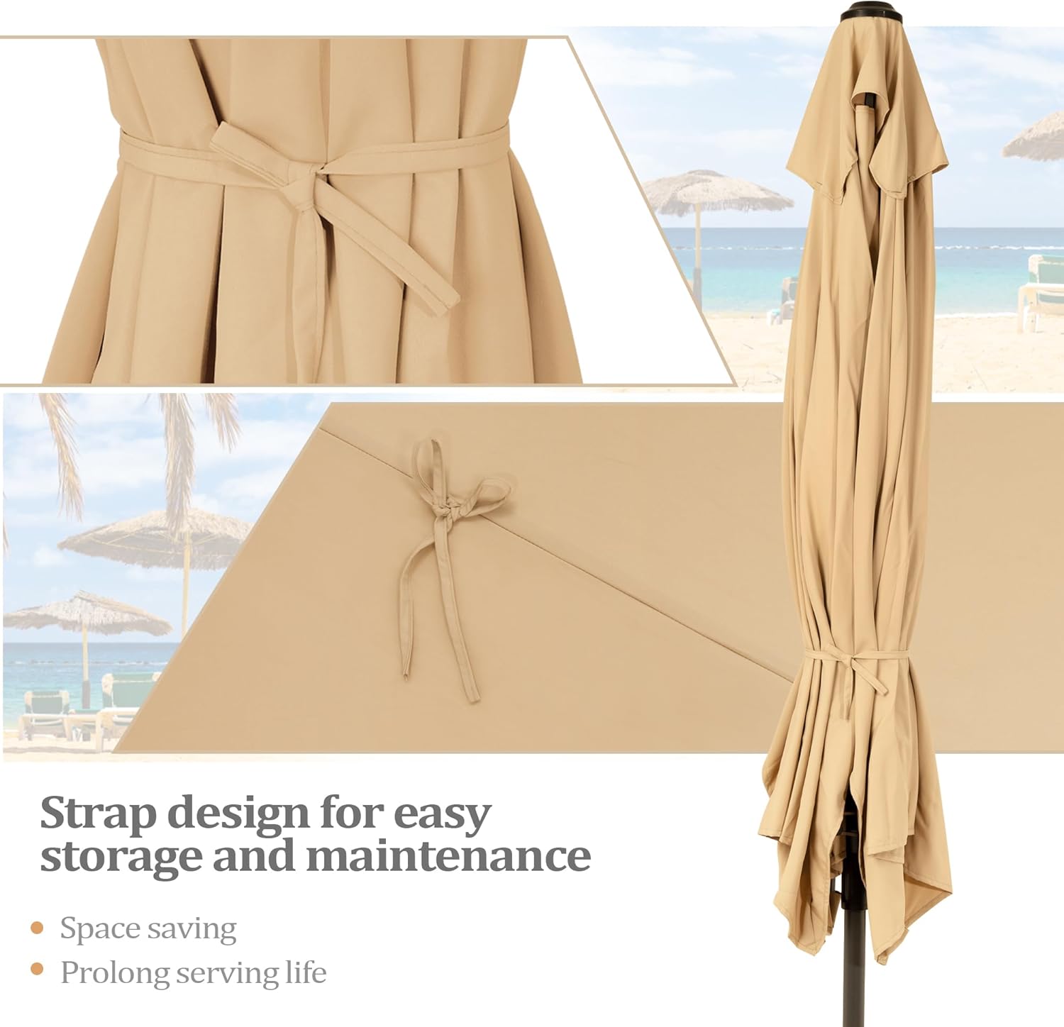 9 x 5 FT Patio Table Umbrella Rectangle Outdoor with Tilt and Crank Waterproof Large Umbrella for Garden Deck Pool Patio (Tan)