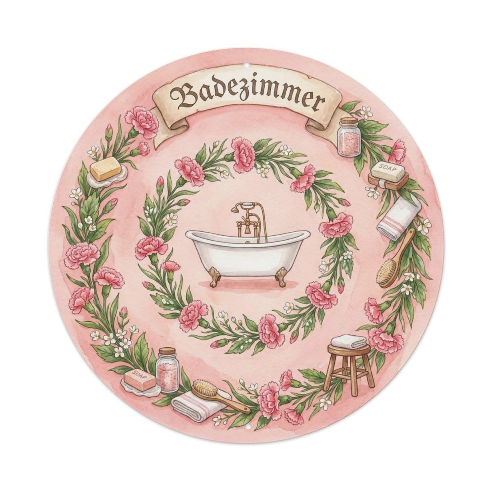 Badezimmer Carnation Relaxing Spa Bathroom Vintage Metal Tin Sign Plaque Wall Decor for Cafe, Club, Garden Round Metal Poster 8x8Inch