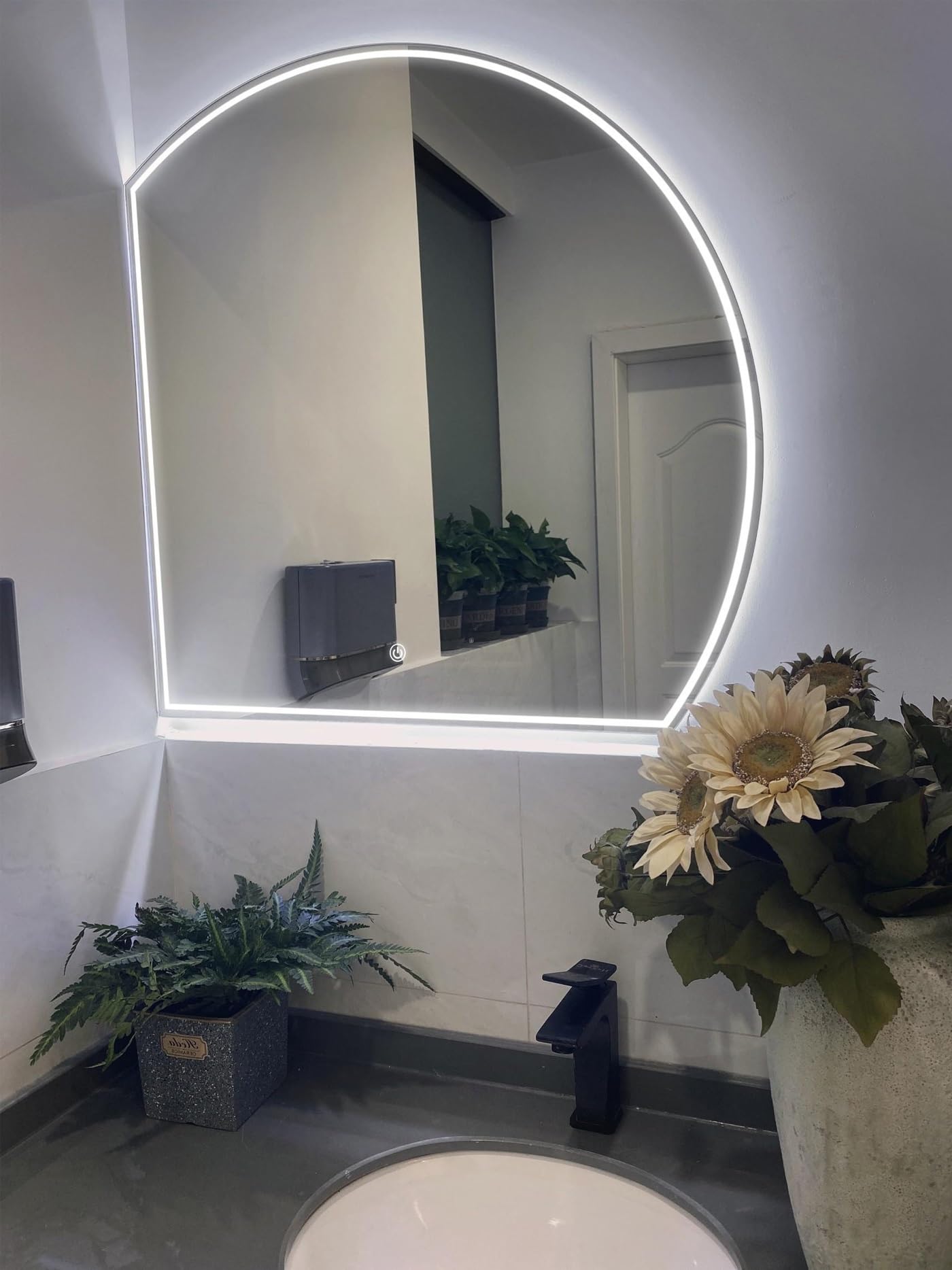 WQZzjm AntiFog WallMounted LED Vanity Mirror – 23.6" eless HalfMoon Bathroom Mirror with Lighting – Unbreakable Table Mirror (Left Side)