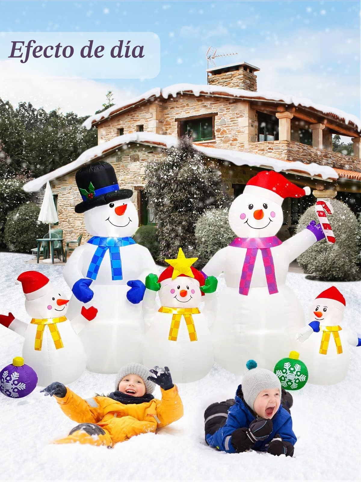 EBANKU Adornos Hinchables de Navidad de 6 Pies Con LED Integrados, Muñeco de Nieve Enorme para Exteriores, Una Familia de Cinco, Bonita Decoración para Fiestas