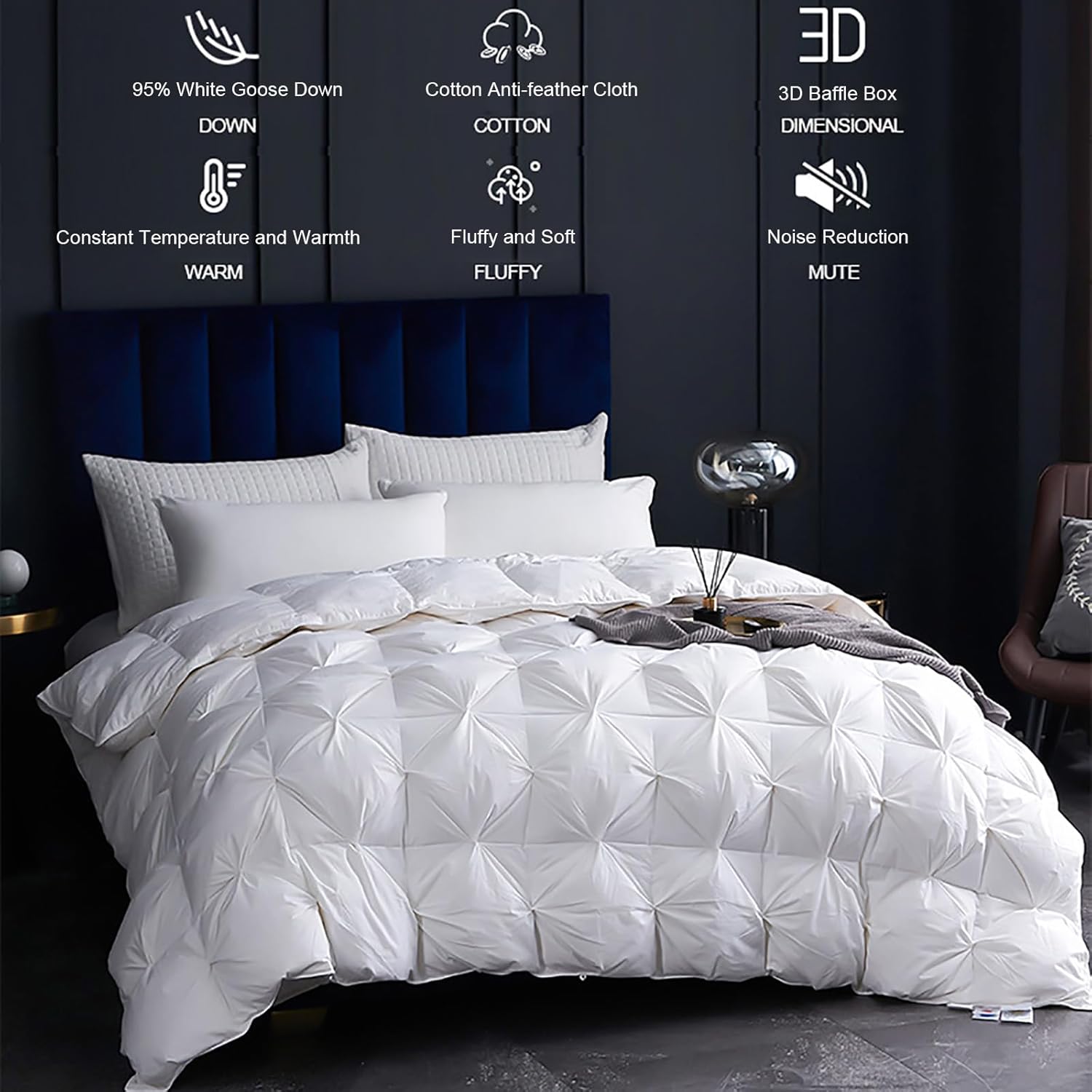 ZTGL Down Comforter – All-Season Warmth Duvet Insert – Filled with 95% Goose Down, 800 Thread Count - 100% Cotton Shell, Corner Loops in Each Corner, Full/Queen Size,Pink,180x220cm/2.5kg