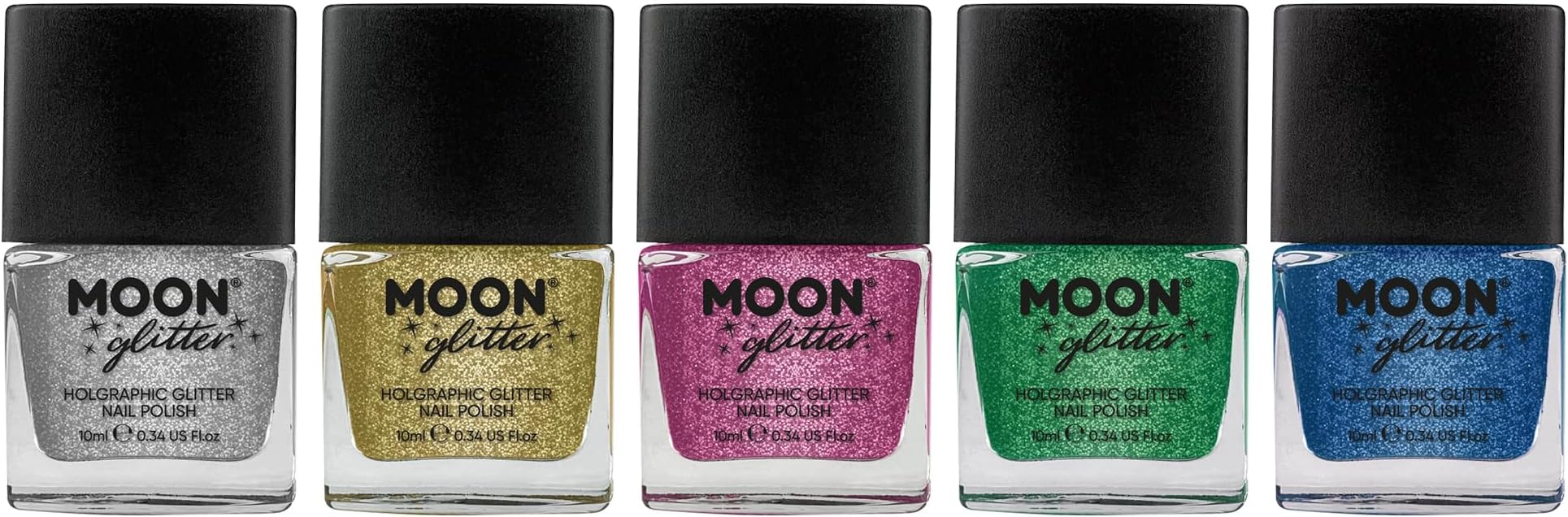 Holographic Glitter Nail Polish by Moon Glitter - Sparkle and Shine Nail Varnish - 14ml (Set of 5)
