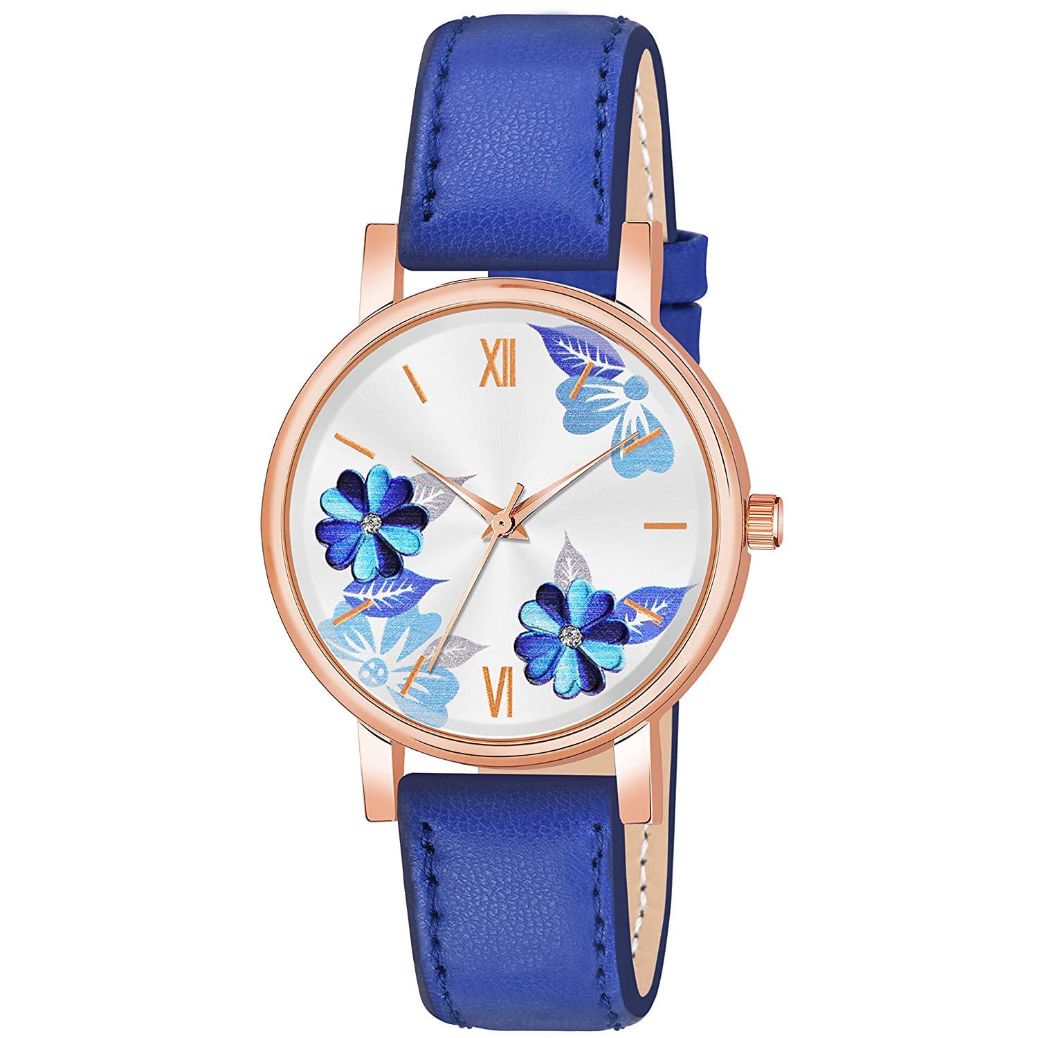 K Vajir® Flower Design New Analogue Leather Belt Watch for Gils | Latest Fashion Watch for Festival Session Or Gift for Sister, Wife (Blue) (B0B8HPV4DM) Amazon Price History, Amazon Price Tracker