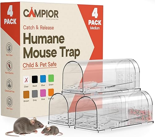 Trampa para ratones transparente humana, paquete de 4, trampas para ratones vivos que atrapan y liberan para interiores y exteriores, seguras para