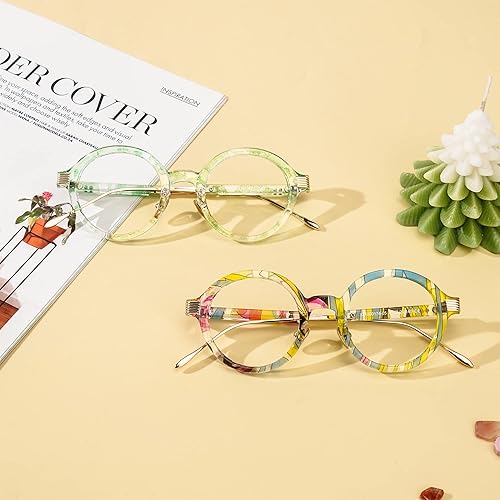Miniatura 6 de Zeelool Retro TR90 - Anteojos redondos para mujer con lente transparente sin receta Dylan FP0174 Green Floral