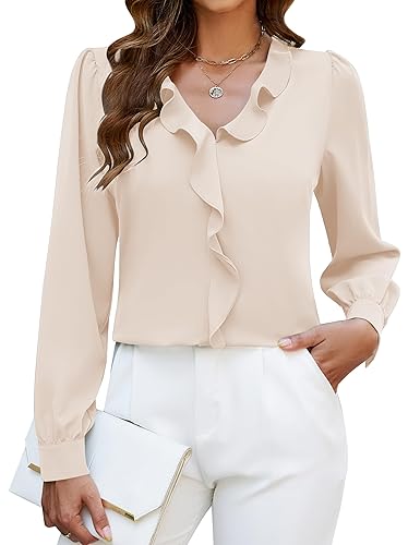 Blooming Jelly Womens Dressy Casual Blouse Business Long Sleeve Tops