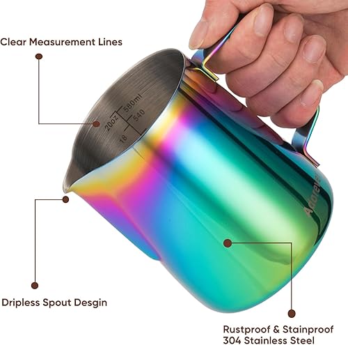Miniatura 17 de Jarra espumadora de leche de 350 ml, 600 ml, 900 ml, 1500 ml y 2000 ml (12 onzas, 20 onzas, 32 onzas, 50 onzas y 66 onzas), de acero inoxidable