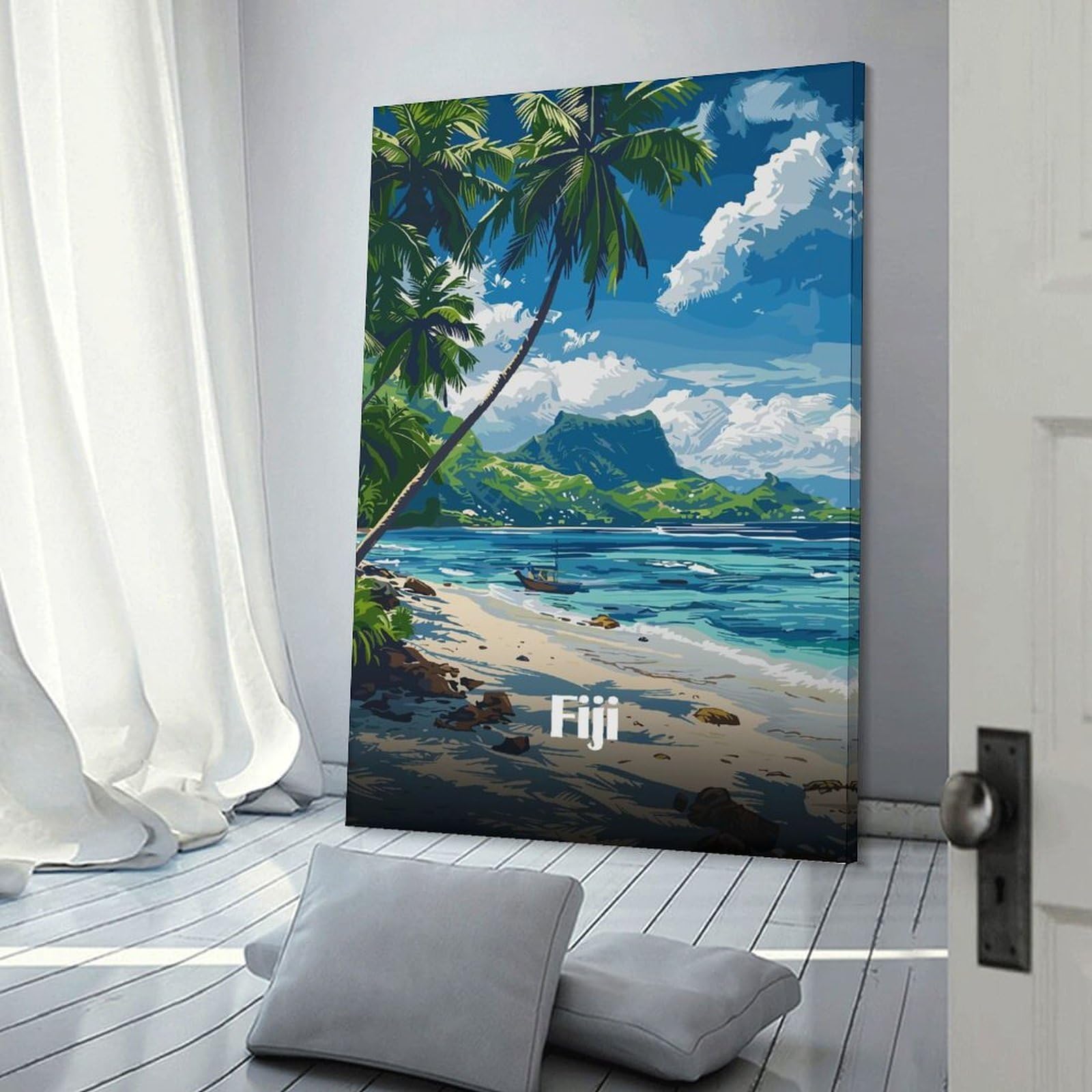 Junmoney Fiji Beach Paradise Home Decor Wall Art 16x24inch(40x60cm), for Art Walls, Layered Displays Or Homes, A Versatile Canvas Print for Layering