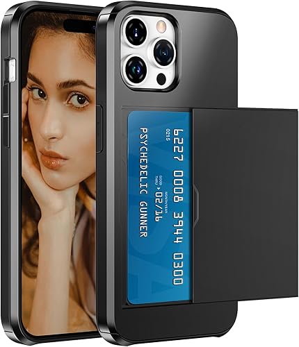 Funda para teléfono compatible con iPhone 15 Pro con tarjetero de crédito, ranura para tarjetas de identificación, a prueba de golpes, funda de