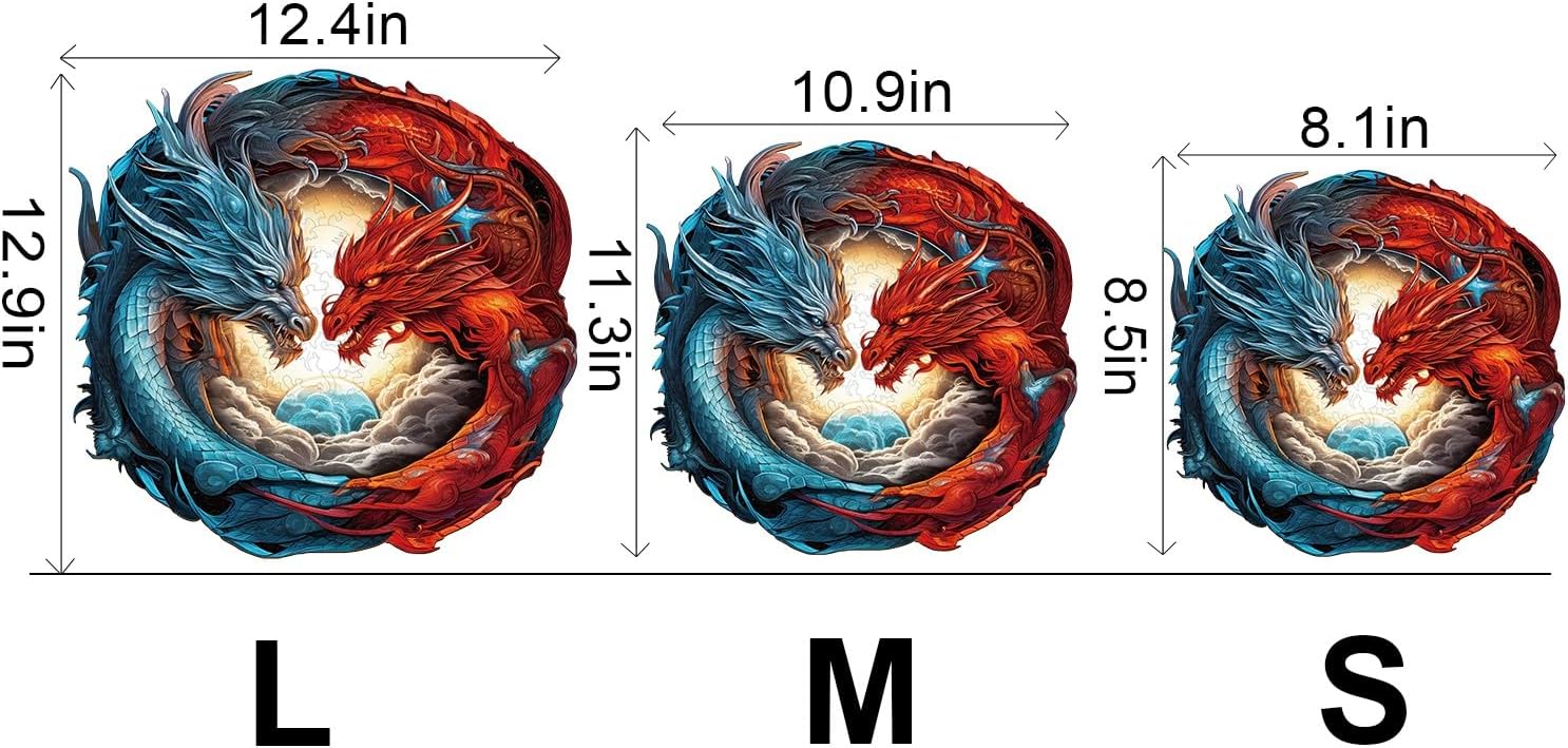 WOODBESTS Wooden Puzzle for Adults, Yin-Yang Dragon Puzzle (M, 200pcs, 11.3"x10.9") Beautiful Wooden Box, Wooden Jigsaw Puzzles Unique Shape, Birthday Gifts for Adults and Kids Family Game