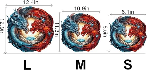 Miniatura 6 de WOODBESTS Rompecabezas de madera para adultos, rompecabezas de dragón Yin-Yang (L, 300 piezas, 12.9 x 12.4 pulgadas), hermosa caja de madera,