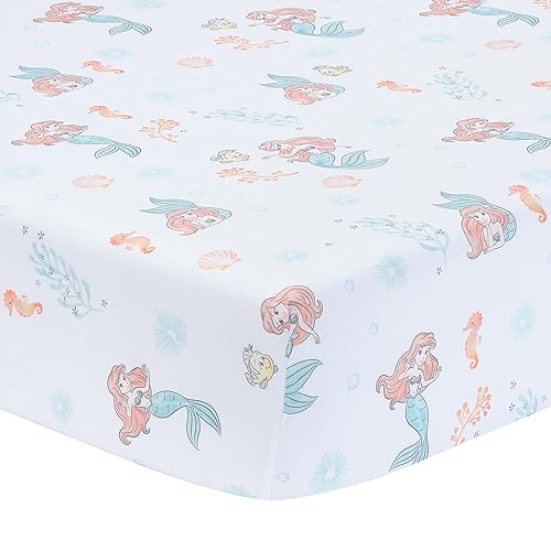 Bedtime Originals Disney Baby The Little Mermaid - Sábana bajera ajustable para cuna, color blanco