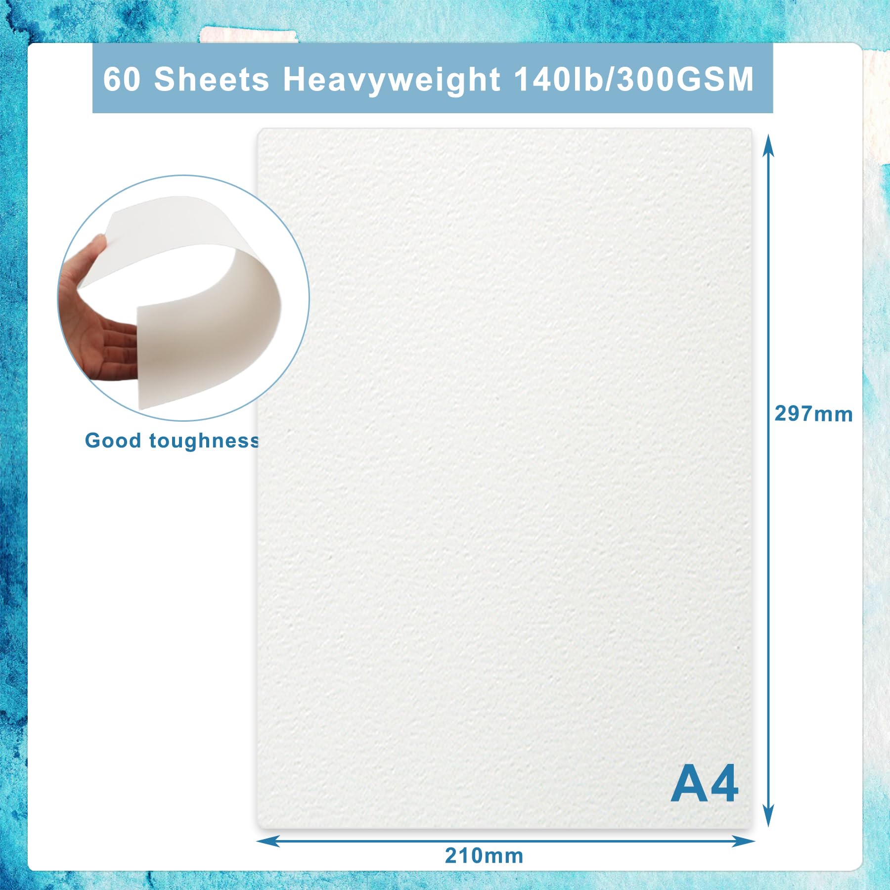Aquarellpapier A4 300g - 60 Blatt Watercolor Block Für Künstler & Hobby