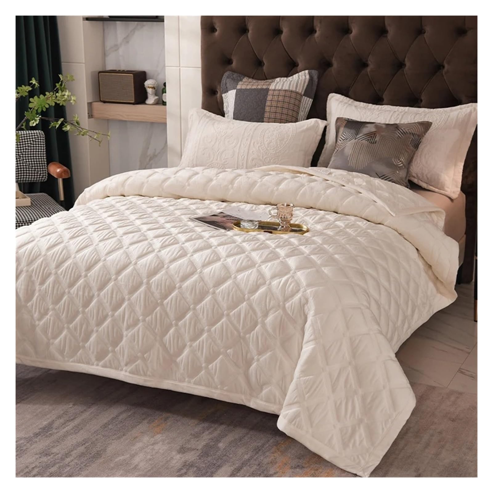 ADOVZ Copriletto invernale in velluto spesso sul letto coperta plaid copriletto coprimaterasso trapunta biancheria da letto Copriletti Compatible with lenzuolo matrimoniale,Lenzuola