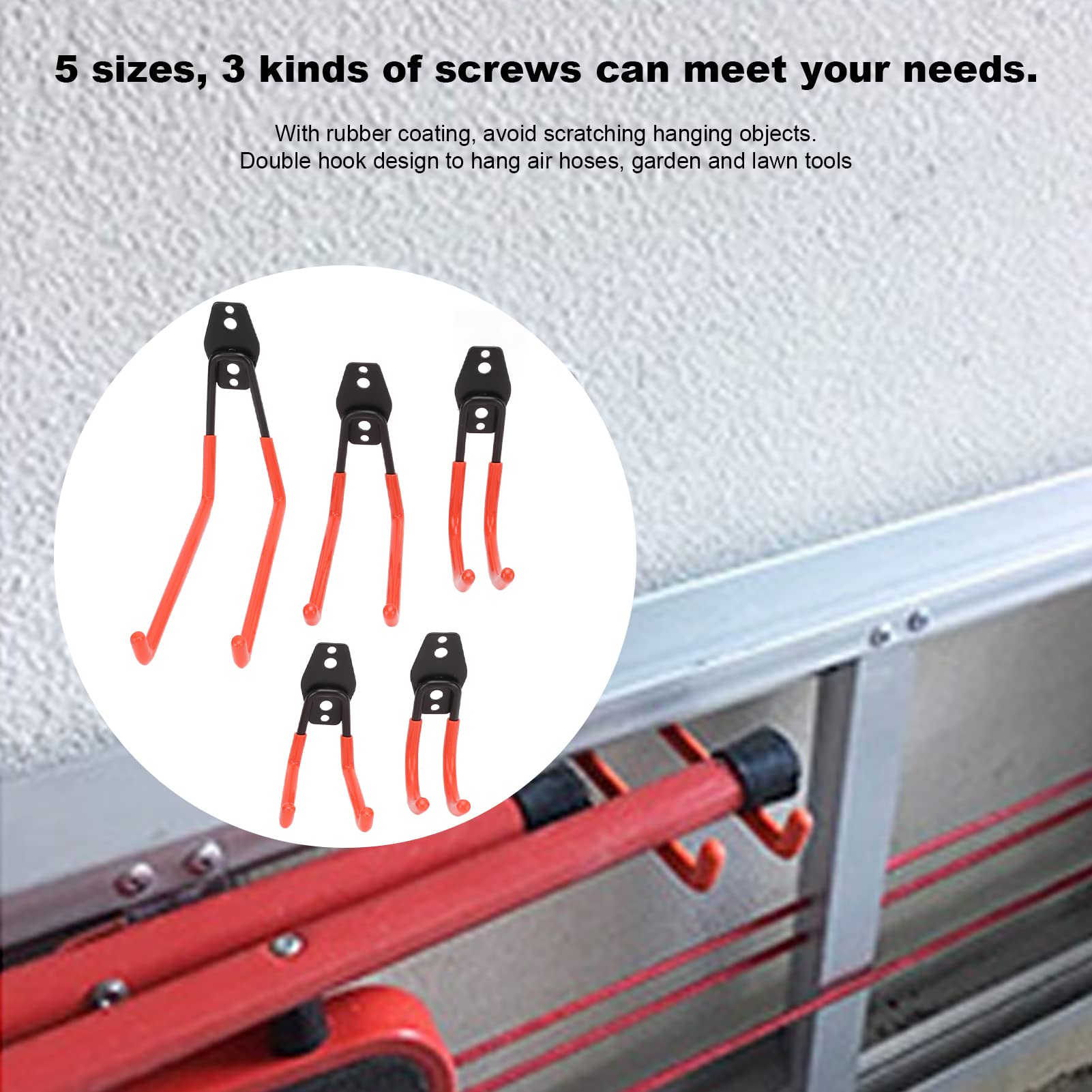 5 unids/set 40kg almacenamiento en garaje ganchos dobles soporte de montaje en pared resistente colgador para RV sótano silla escalera bicicleta (Naranja)