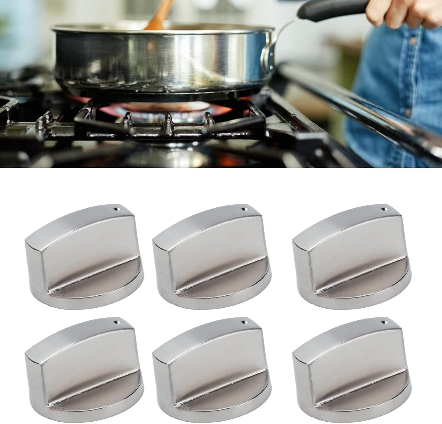 6PCS Stove Knobs, 8mm Rotate Gas Stove Knob Replacement Zinc Alloy Control Knobs for Kitchen Range Gas Stove Microwave Universal Fit Oven Knob Parts (0° Stop)