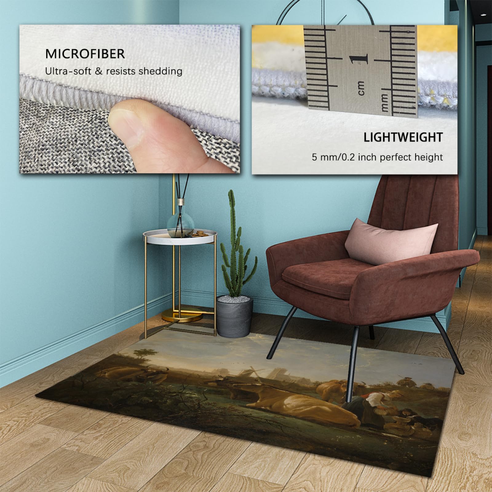 Alfombras de pueblo moderno para el paisaje de la sala de estar con vacas Alfombrilla antideslizante lavable a máquina para decoración de oficina en casa Alfombra ultrafina de área grande 100x150cm