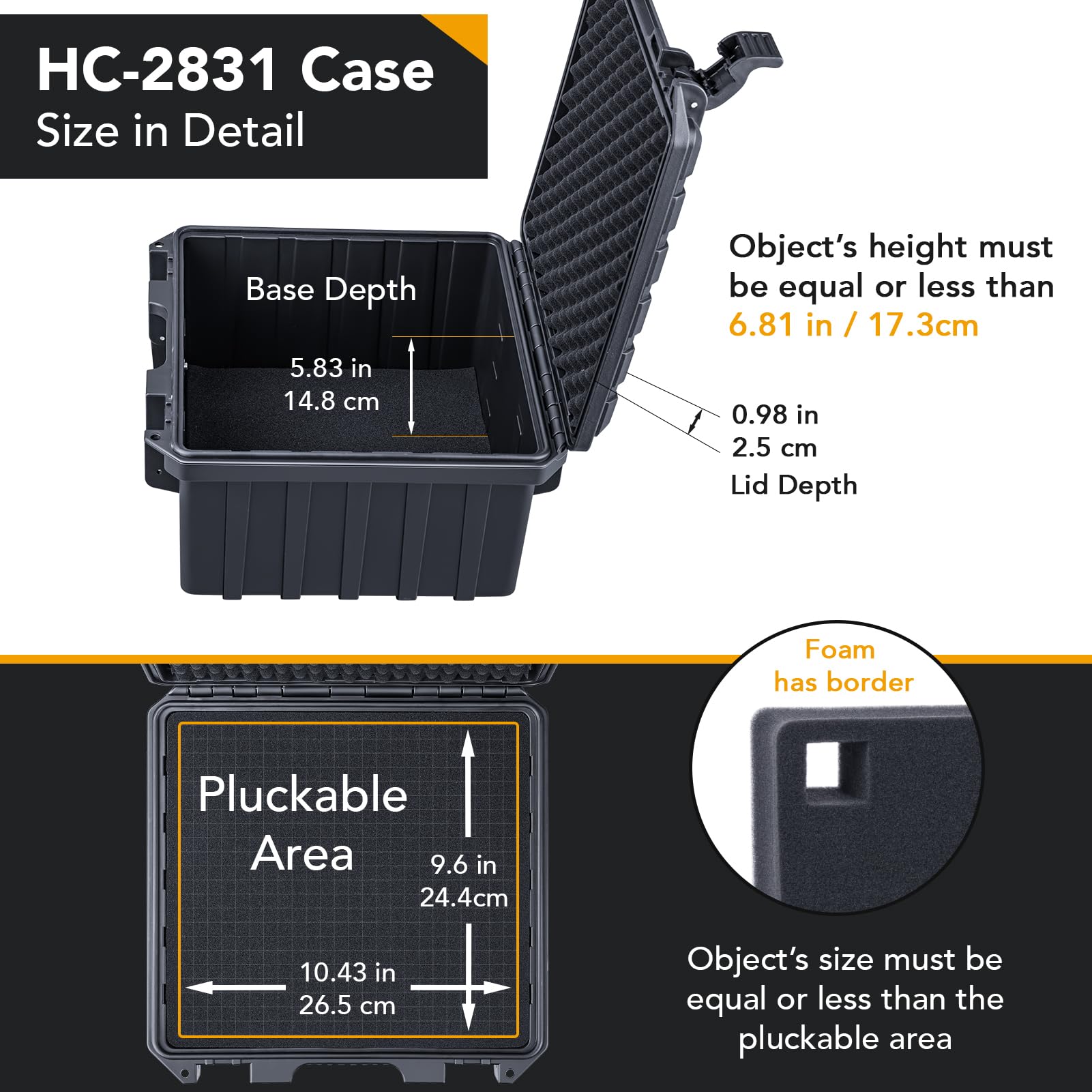 Lykus HC-2831 Wasserdicht Koffer mit anpassbar Rasterschaumstoff, Innengröße 28x26,1x17,3 cm, Geeignet für Elektronik und mehr