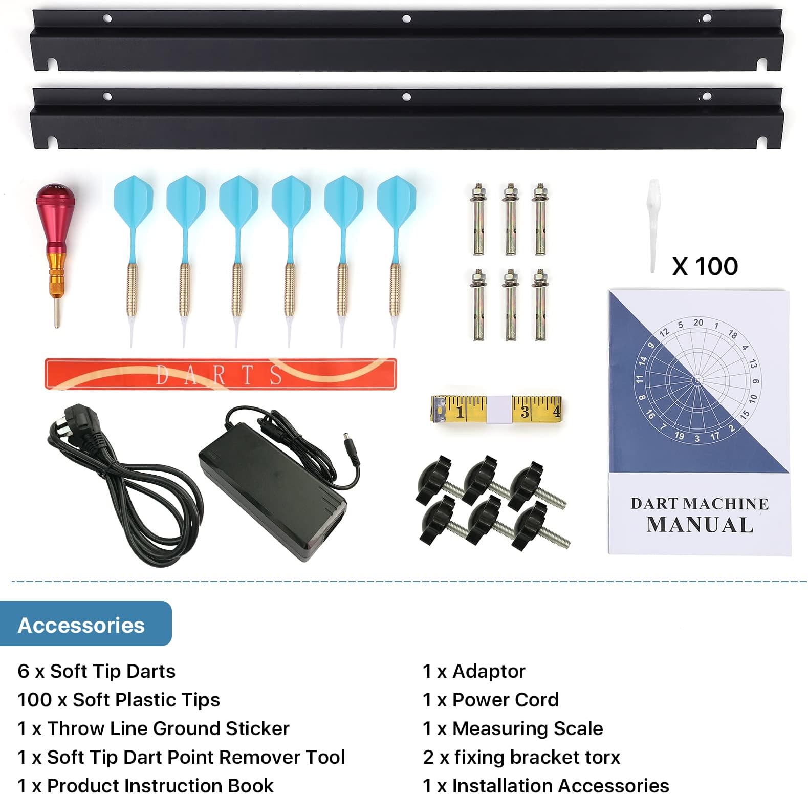 Mini1 Electronic Dart Board Set Soft Tip Wall-Mount Dartboard Machine with Digital Scoreboard for Adults Party Bar Club,7" LCD Display Screen,NylonTough Segments,6 Darts 100 Tips