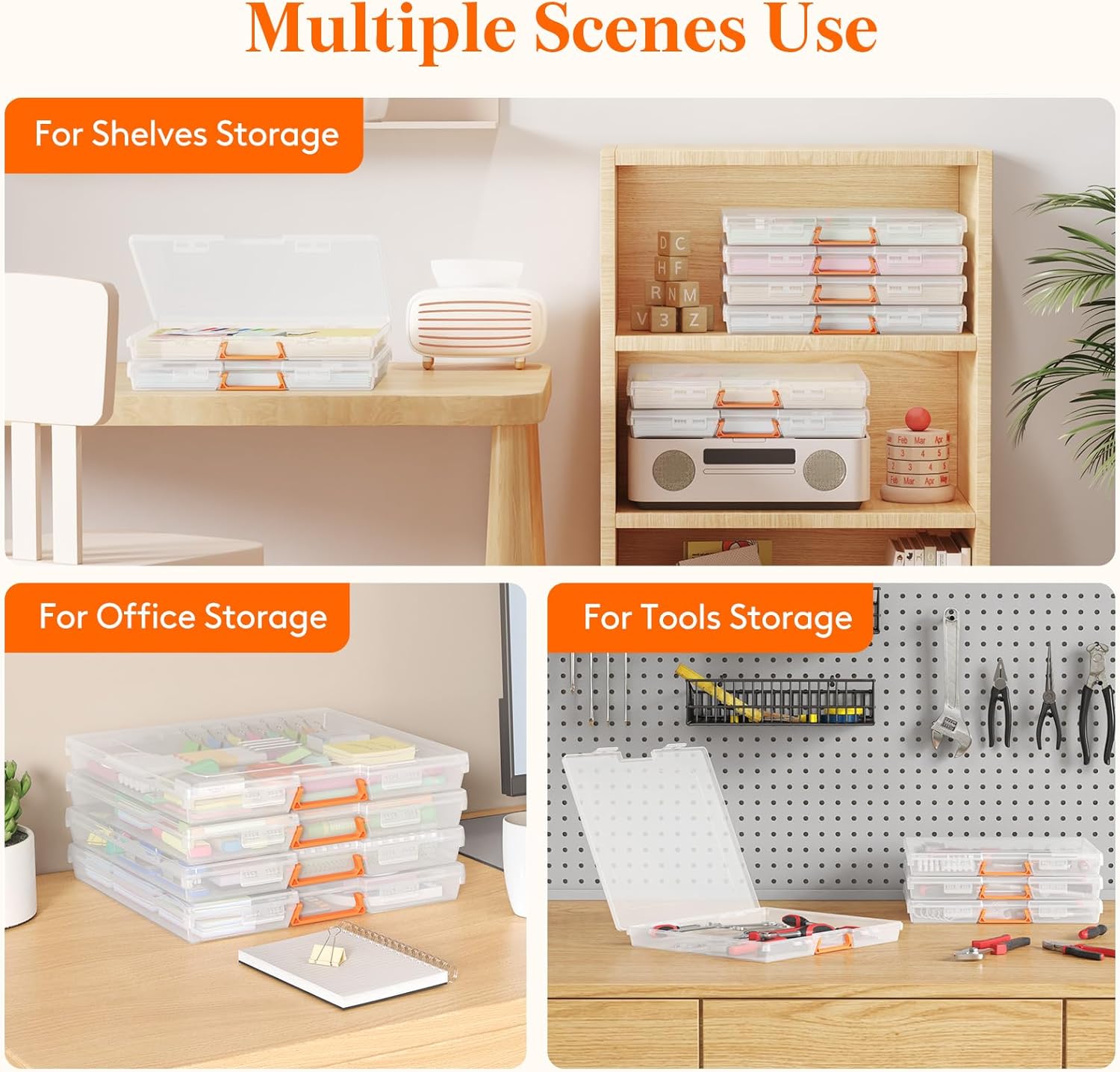 Lifewit 13" x 12.2" Paper Storage Boxes, Board Game Container with Secure Latch, Plastic Portable Organizer with Handle & Labels for File,Document,Craft,Puzzles, Cards, Art Supplies,6 Pcs - Image 9