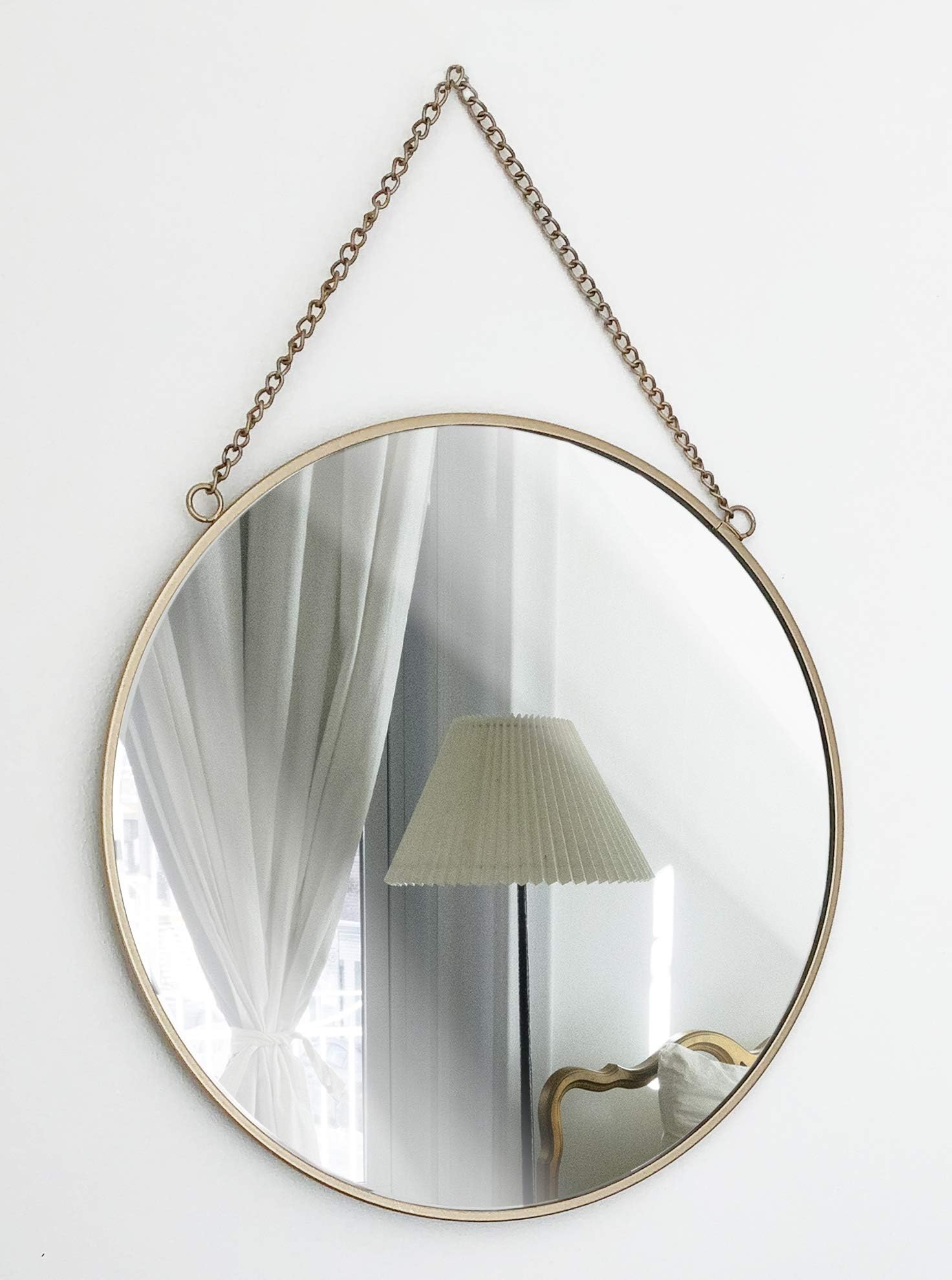 GreyZook Vintage Style Round Metal Framed Mirror with Chain