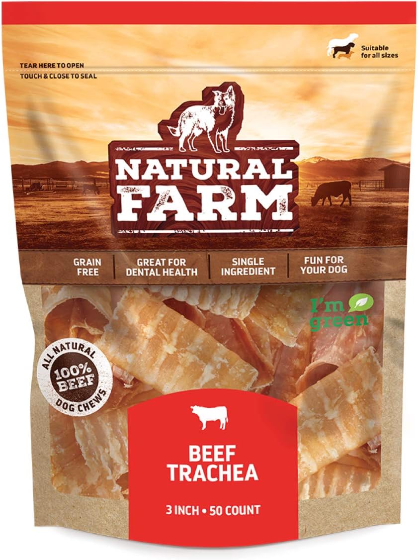 Natural Farm Gourmet Beef Trachea for Dog 3-Inch (12 Units), Dog Chews with Real Bully Sticks - Natural Source of Glucosamine and…