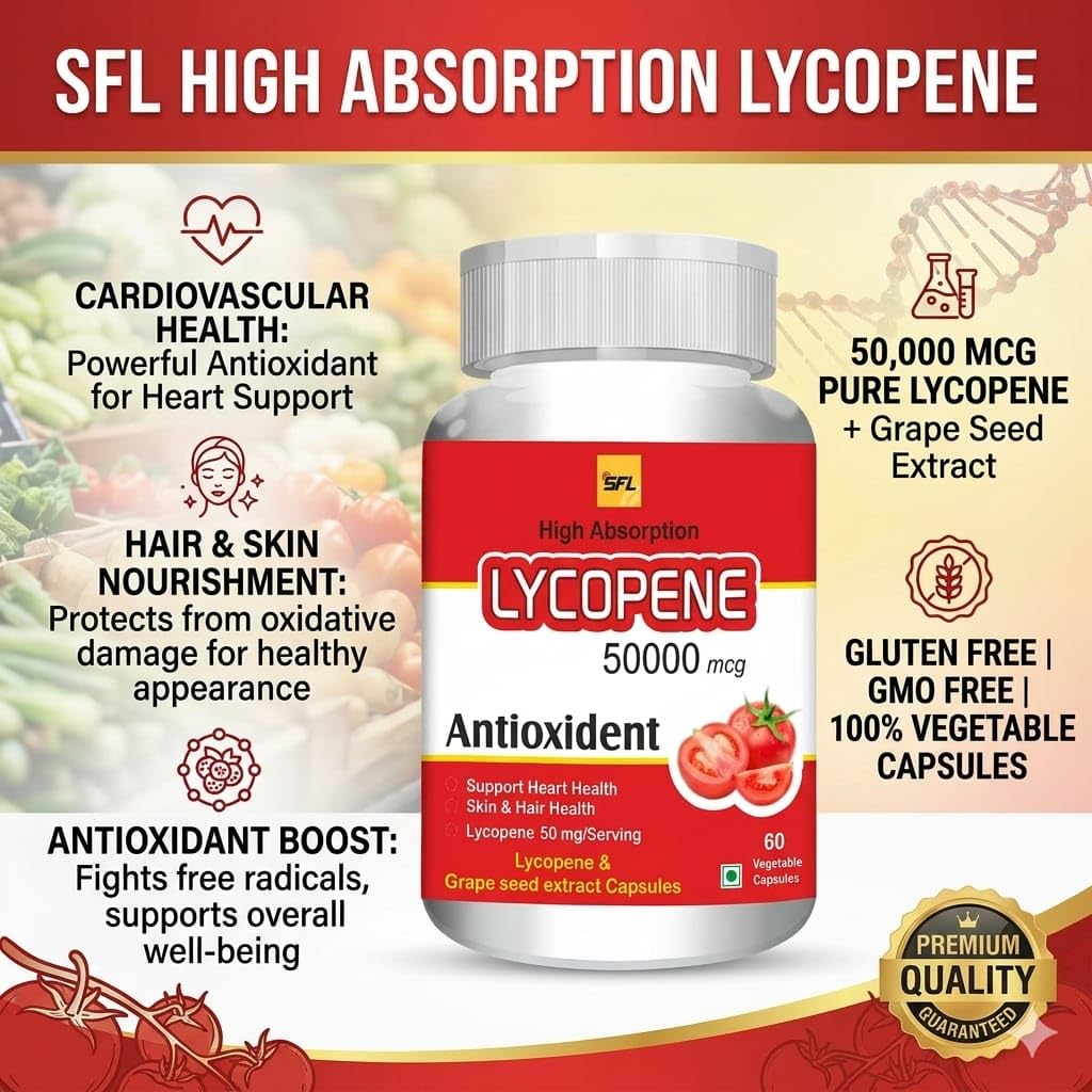 SFL 50 mg Lycopene Antioxidant, High Absorption, Support Heart Health, Skin & Hair Health, 60 Vegetable Capsules 4