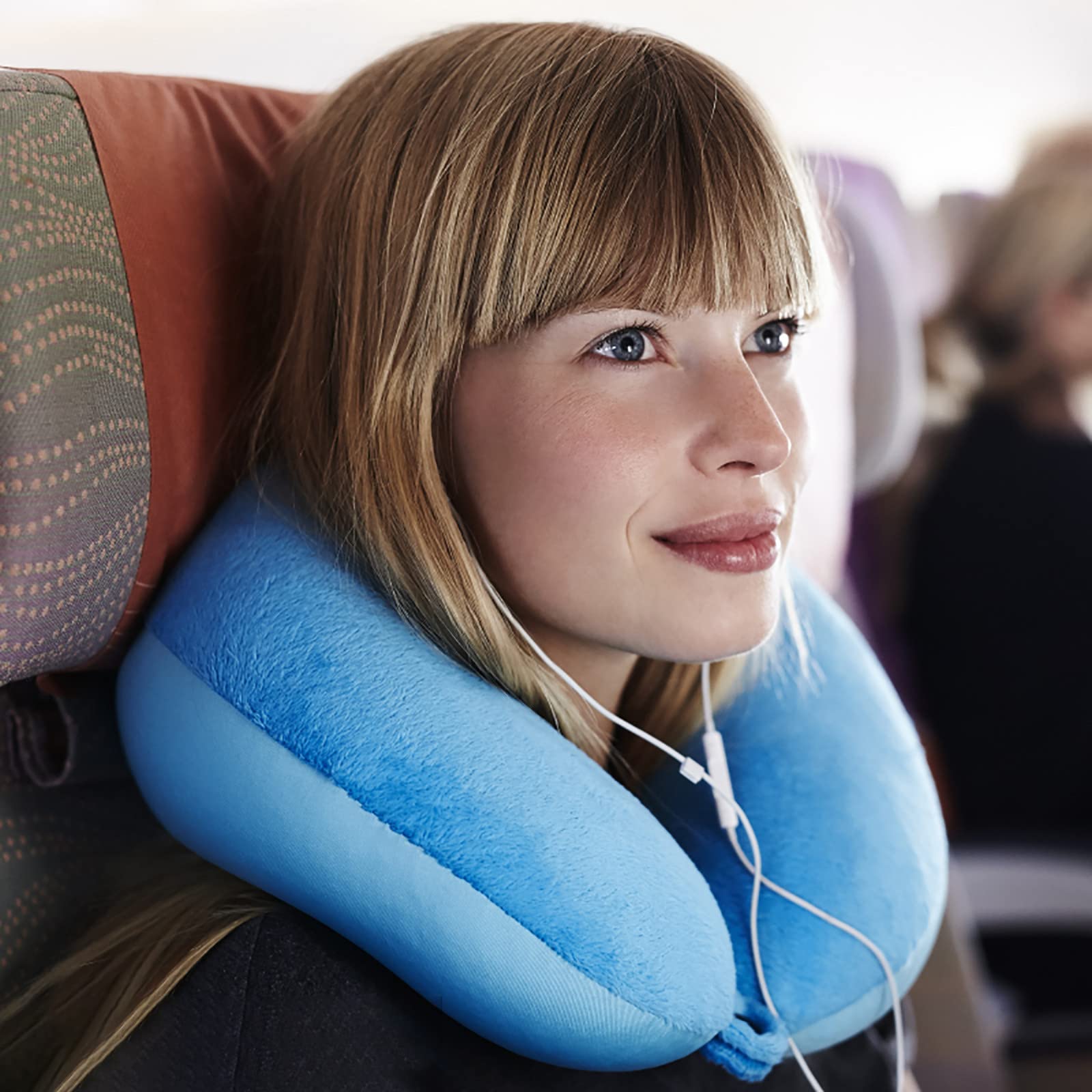 Almohada de viaje para el cuello, de espuma viscoelástica, cojín de apoyo para la cabeza, para avión, tren, coche, oficina, almohadas de vuelo esenciales para un largo recorrido para dormir, acampar