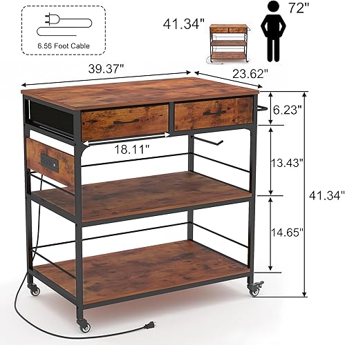 Miniatura 2 de NAIYUFA Isla de cocina con almacenamiento,Carrito de isla de cocina rodante con toma de corriente,Isla de cocina industrial sobre ruedas,Carrito de