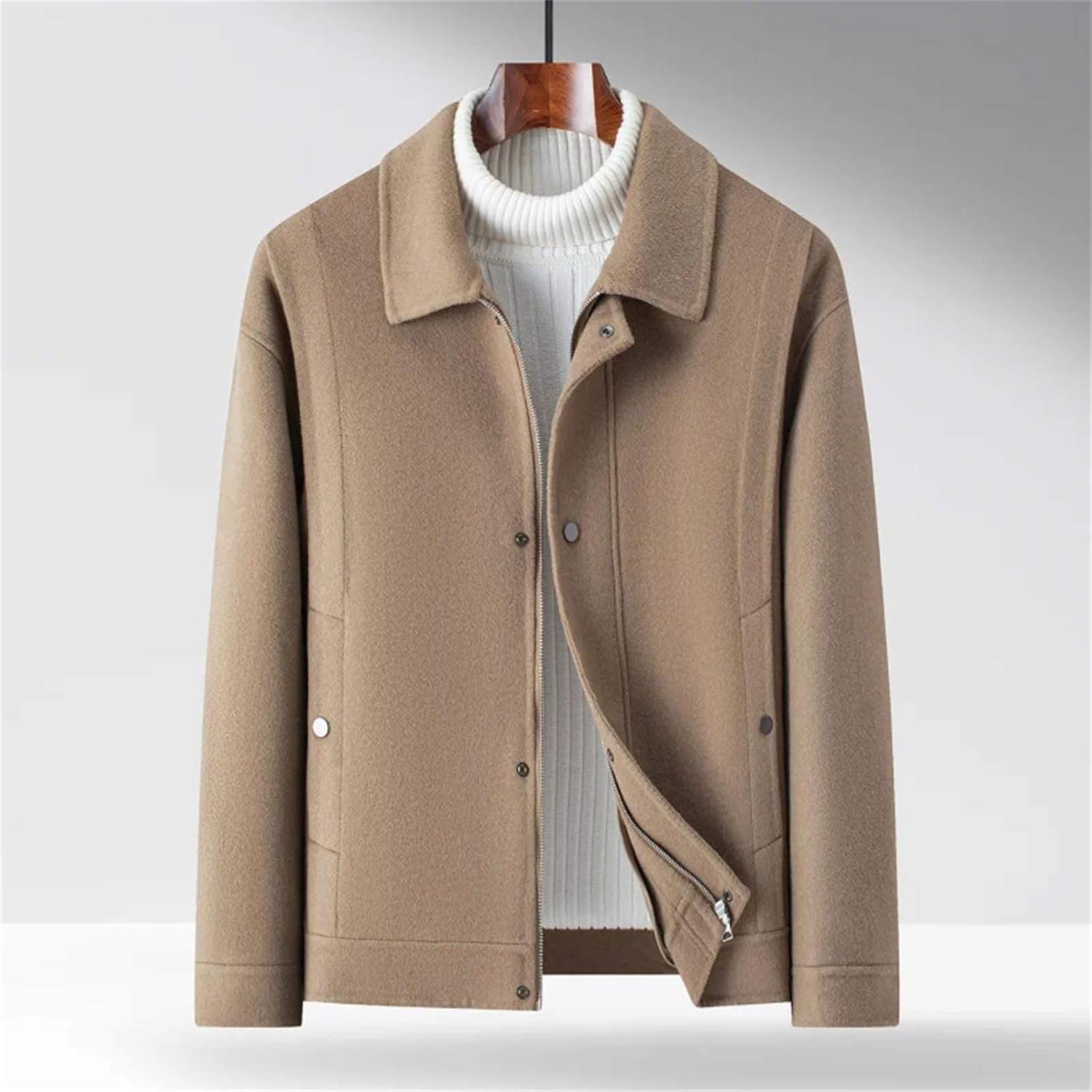 Men's Winter Wool Coat Short Korean Style Trendy Woolen Jacket with Turn-down Collar Top