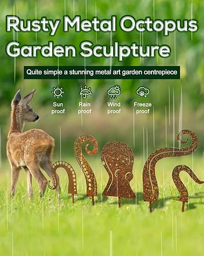 Miniatura 3 de Escultura de jardín de pulpo, silueta de pulpo, escultura artística de metal para jardín, figura de calamar para jardín, decoración de estatua de