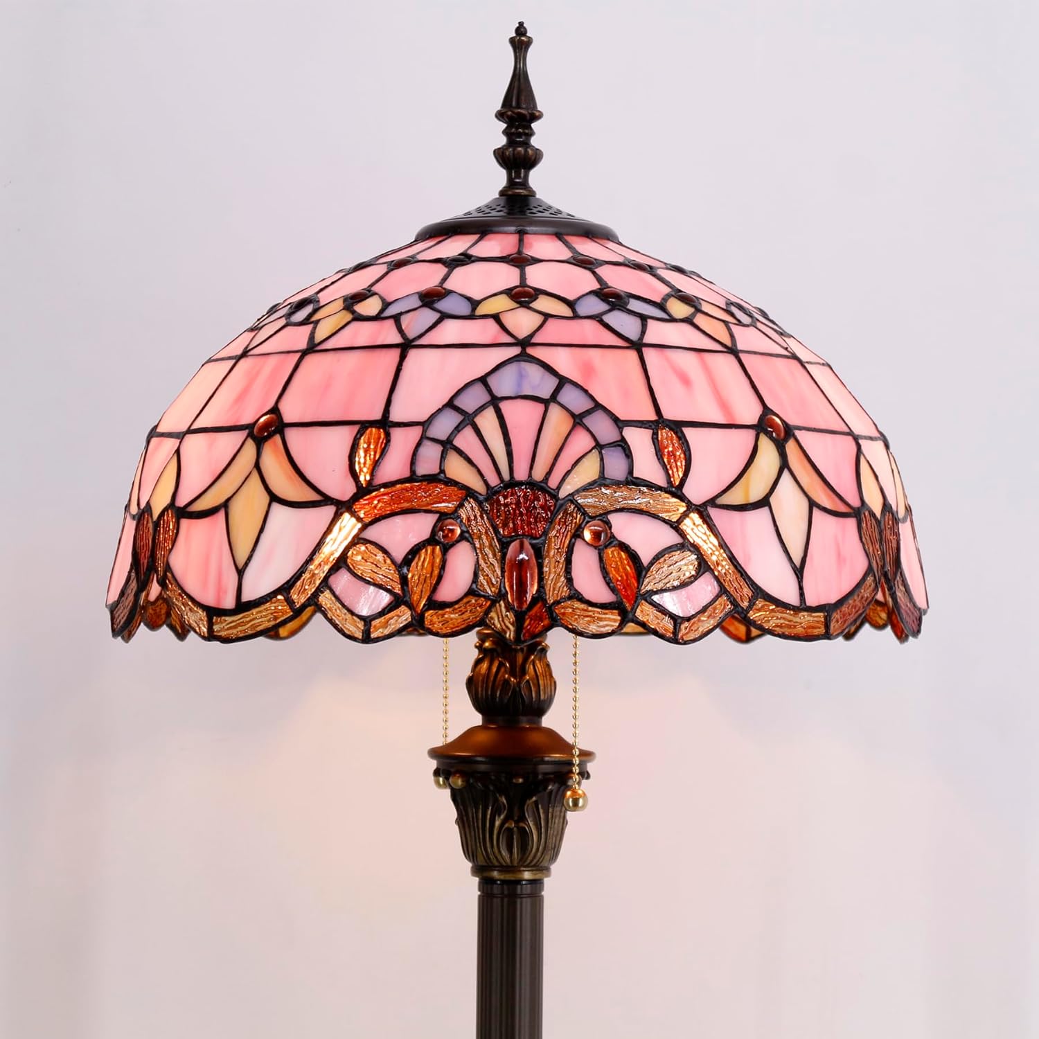 WERFACTORY Tiffany Floor Lamp Pink Baroque Stained Glass Standing Reading Light 16X16X64 Inches Antique Pole Corner Lamp Decor Bedroom Living Room Home Office S003P Series