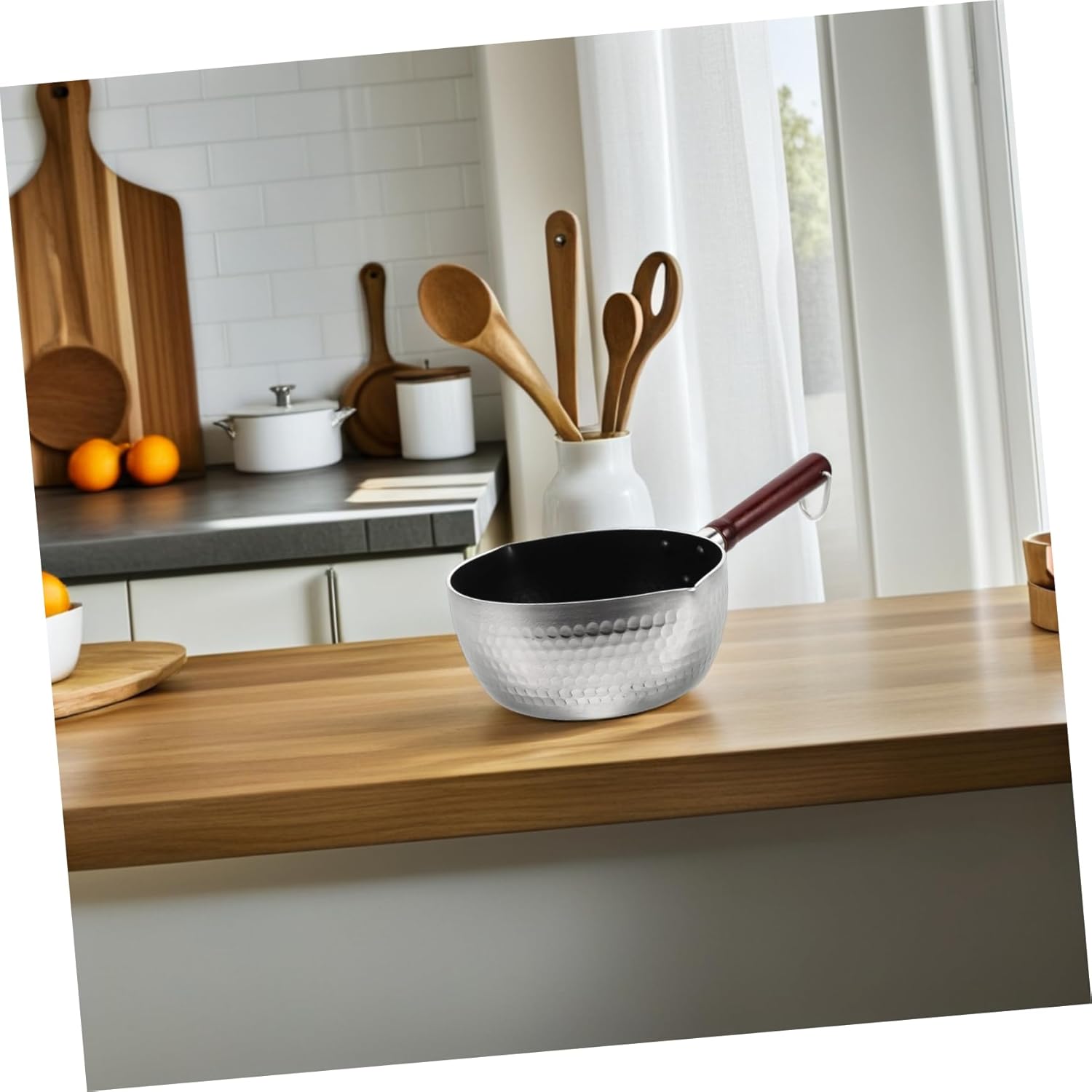 Cabilock Japanese Style Nonstick Saucepan with Wooden Handle Cooking Pot for Soups Noodles and Compact Design for Easy Storage and Versatile Use