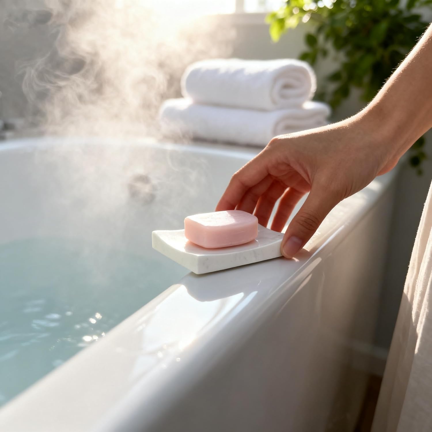 Marble Soap Dish,soap Saver,Italian Natural Stone Sponge Holder,Handmade Square soap Box Storage Box Jewelry Tray,Easy to Clean,for Bathroom Tub Shower Kitchen Sink,Jazz White(NS049)