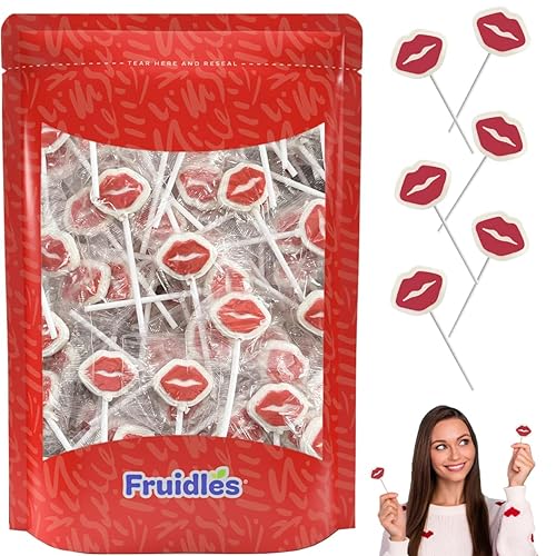 Fruidles Paleta de labios rojos para el día de San Valentín, piruleta en forma de labio blanco con labios rojos, caramelo envuelto individualmente
