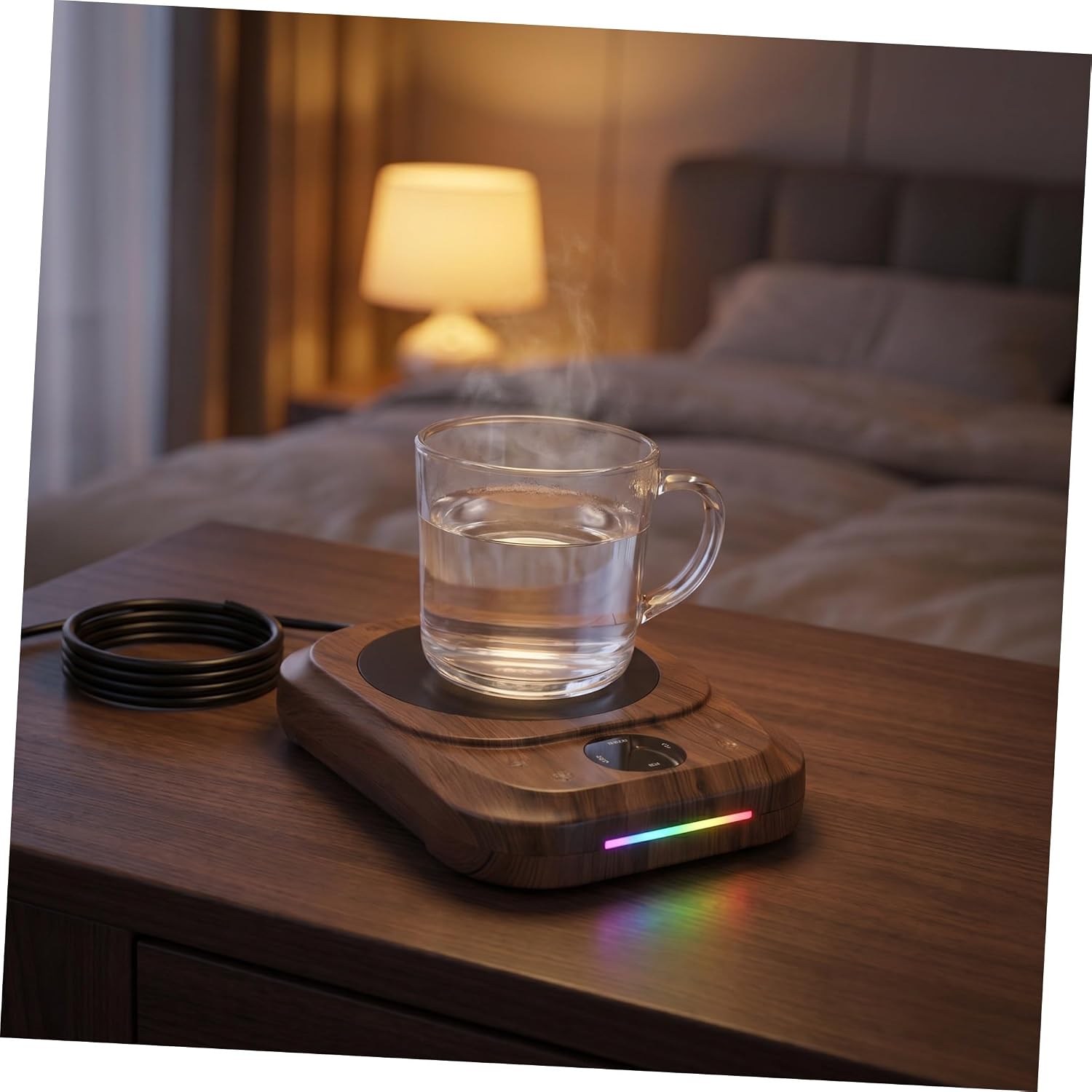 LABRIMP Intelligent Coffee Cup Warmer for Desk with Heat Settings and Auto Shut-Off Electric Mug Heater Pad with Temperature Display Ambient Light Compatible with Ceramic Glass Stainless