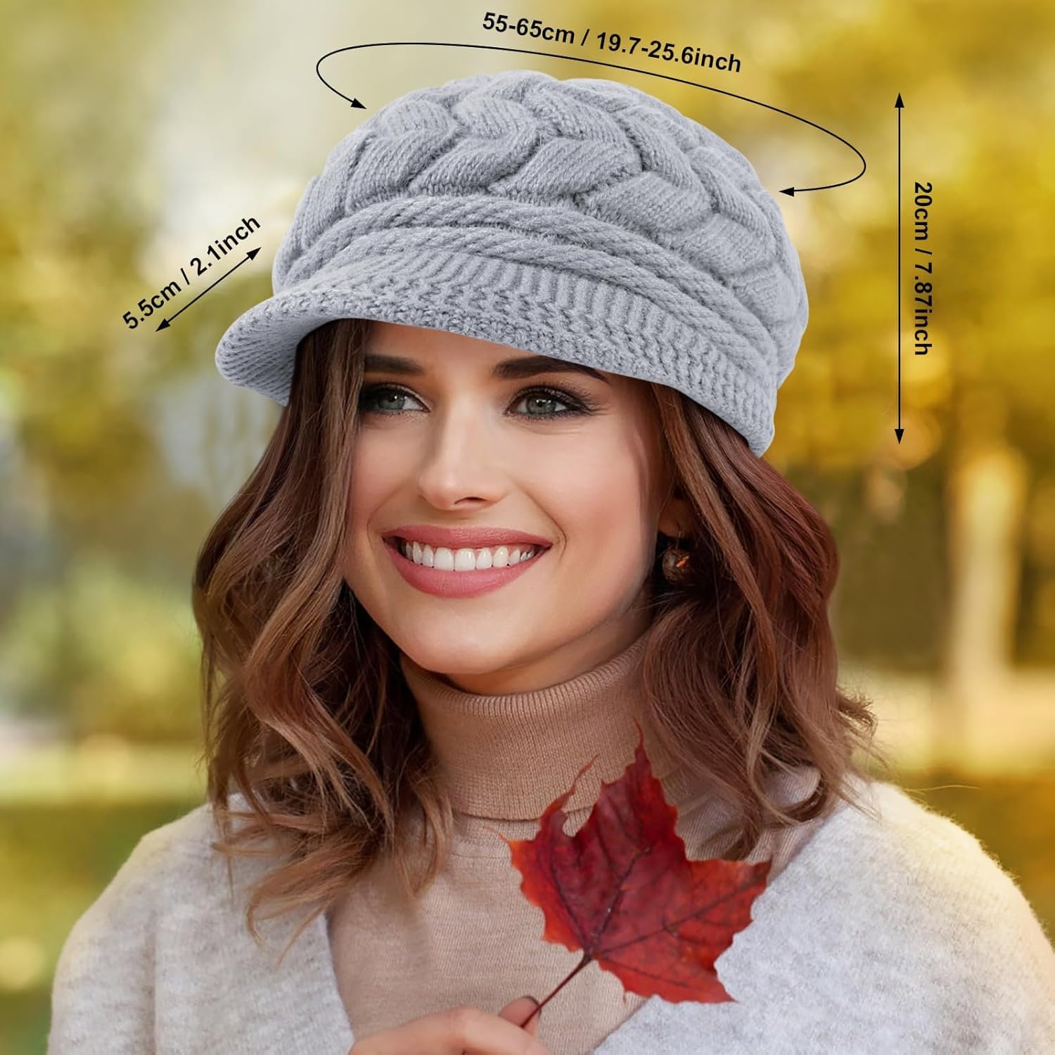 Loritta Womens Winter Beanie Hats Thick Warm Knitted Chunky Soft Slouchy Cap with Visor Brim - Image 6