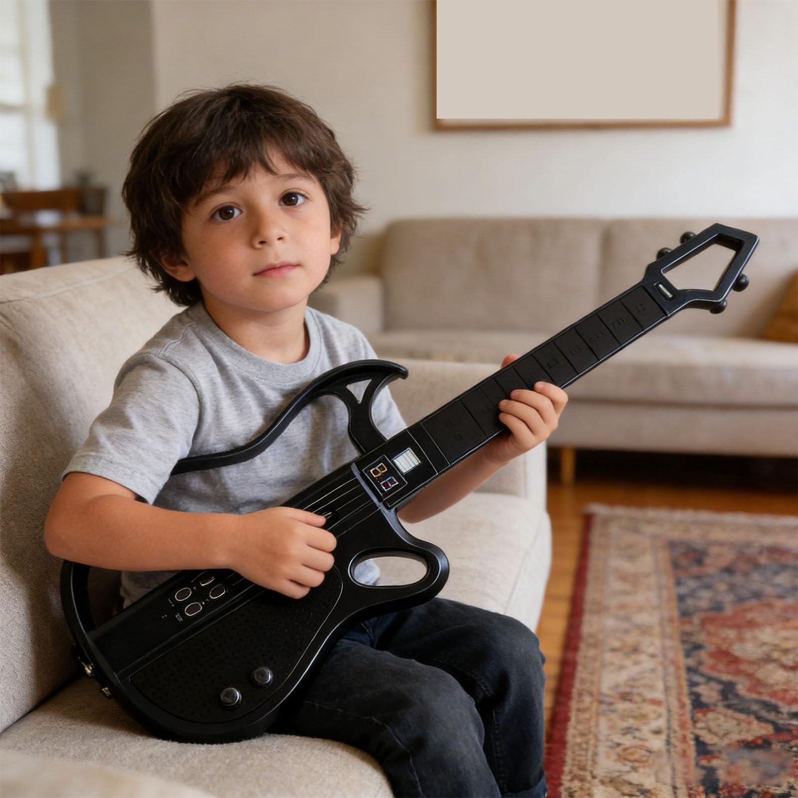 MAVIS LAVEN Kids Stringless Smart Guitar, Electric Musical Instrument with LED Lights and Rechargeable Battery, for Boys Girls Age 3 and Up (Black) — view 4