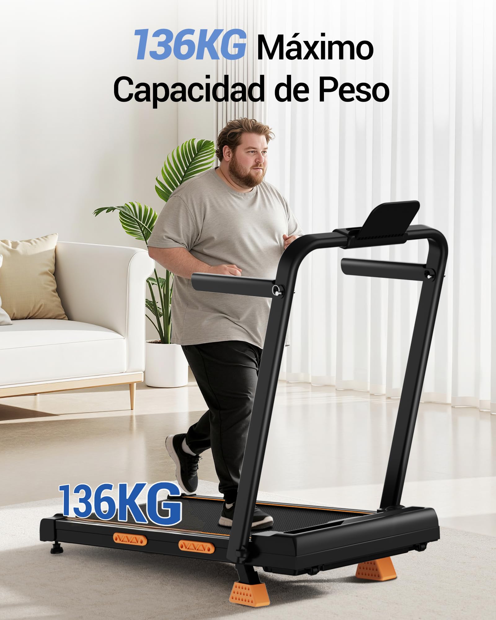 CURSOR Cinta de Correr Plegable con Inclinación 16%,10KM/H Cinta Correr Plegable, Pantalla LED, Reposabrazos Ajustables, 3.0HP Walking Pad, Caminadora Electrica para Casa, Capacidad de Carga 136KG