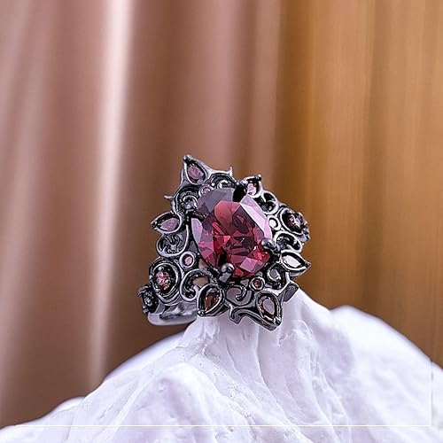 Vista 7 de Anillo de rubí gótico para mujer, anillo de rubí de Halloween, ajustable, no se deslustra, anillos de cristal rojo, anillo asimétrico de banda