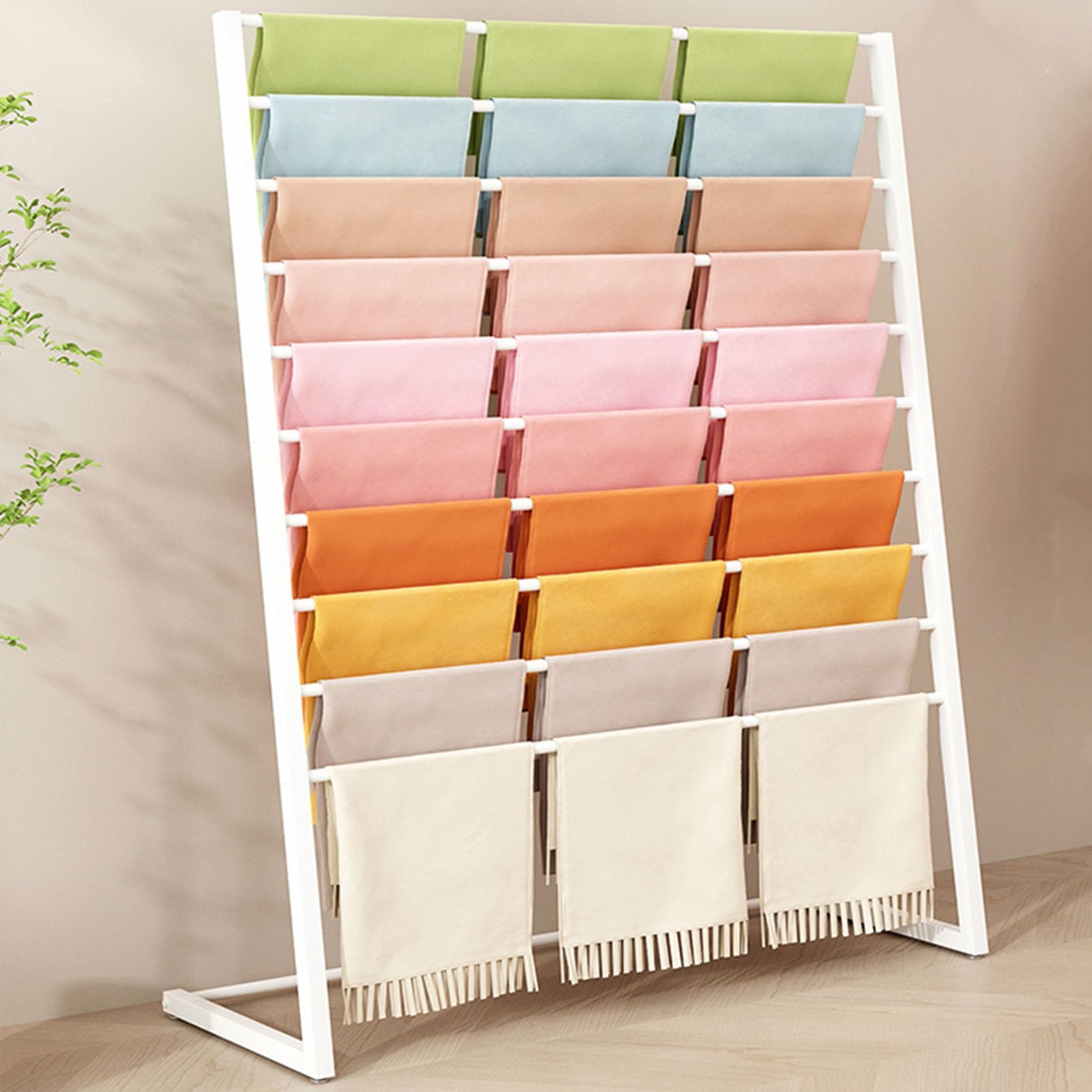 Floor Standing Scarf Display Stand, Metal Scarf Holder Accessory Organizer Rack, Clothing Retail Store Sheets Belt Hanging Rack, Garment Rack Suit Pants Hanger Shawl Organizer Towel Rack