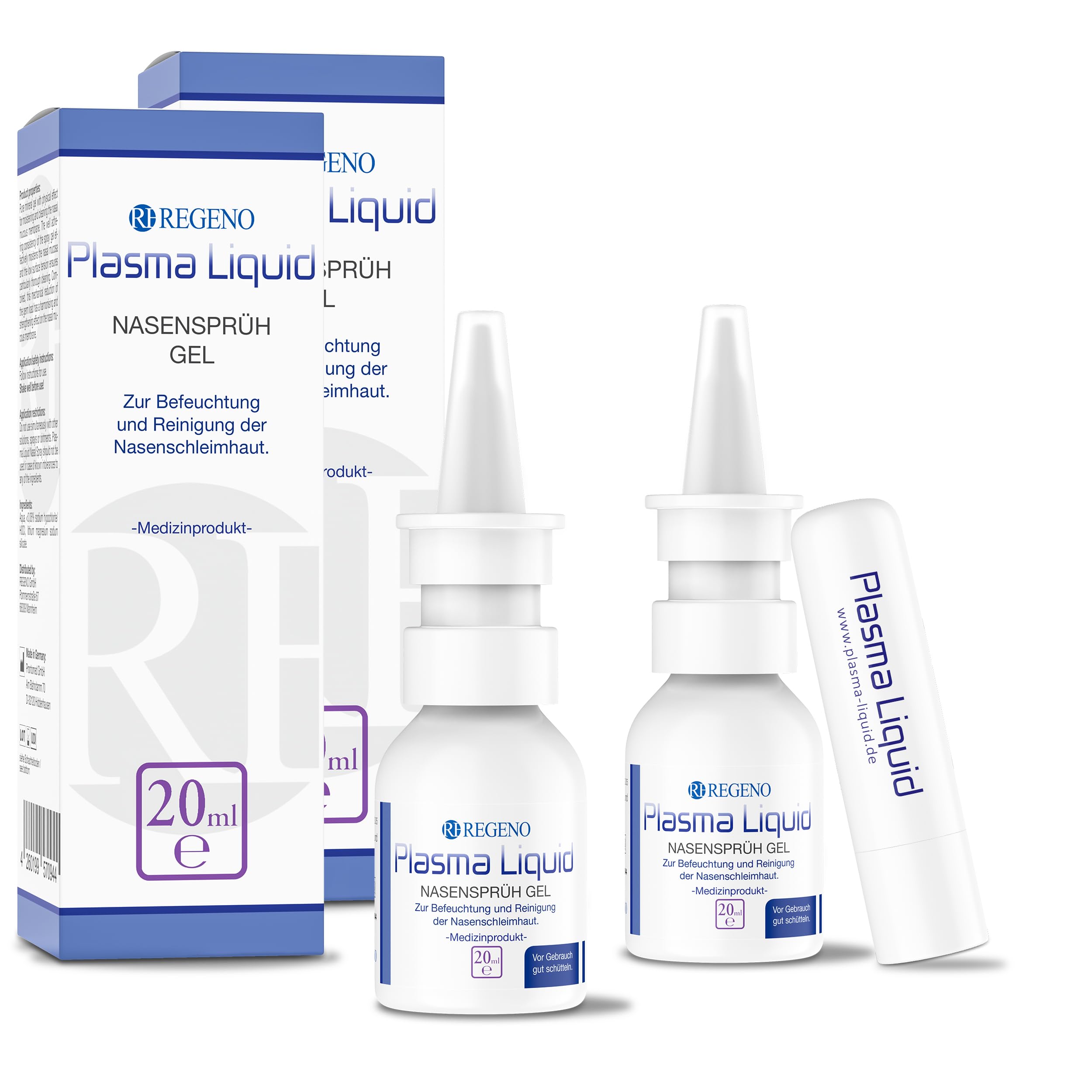 Plasma Liquid Nasensprühgel 2x 20 ml + Lippenpflegestift - der Schutz gegen Viren - mit in Studien nachgewiesener Schutzwirkung - hilfreich bei Sinusitis, Pollenallergie + Infekten