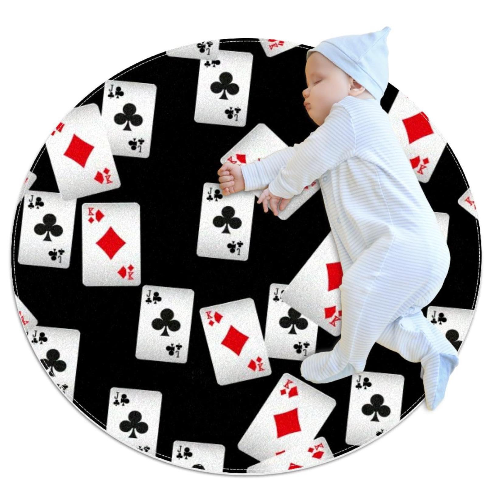 Tapis de canapé et chambre rond 1m antidérapant motif cartes imprimé camomille