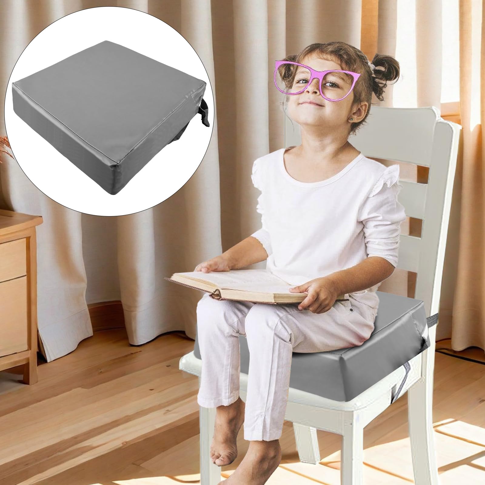 Seduta rialzata per bambini, 10 cm, impermeabile, in tessuto Oxford per bambini, con fibbia di sicurezza, lavabile, smontabile, quadrato, per casa, in viaggio (grigio)